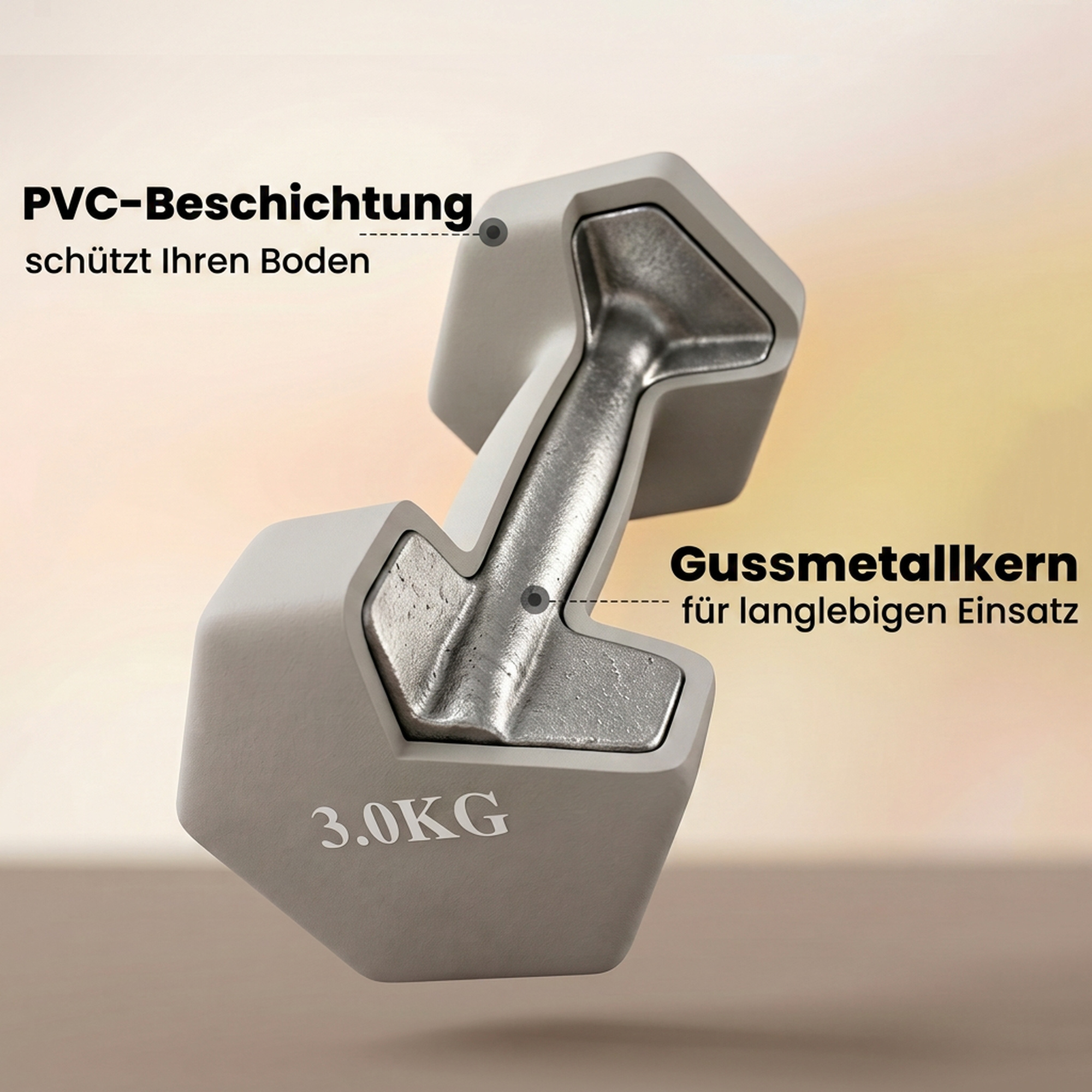 Hanteln Set 3 Paar 1kg 3kg 5kg Kurzhanteln mit Holzständer, rutschfeste Griff, Gusseisen Hexagon Hellgrau