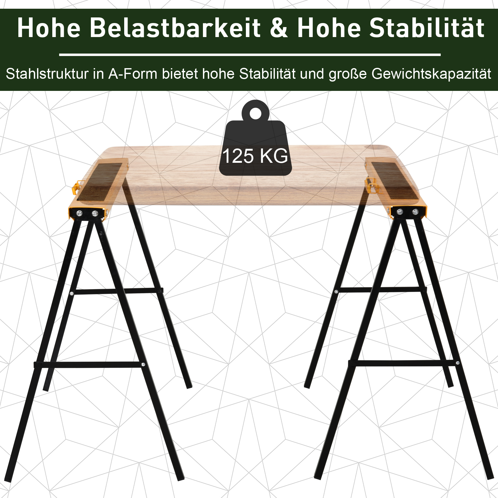 Arbeits Bock, Sägepferd, Unterstellbock, Klappbar, Rutschfest, Stahl, Orange, Schwarz, 99,5 x 50 x 78 cm, Belastbarkeit 125 kg