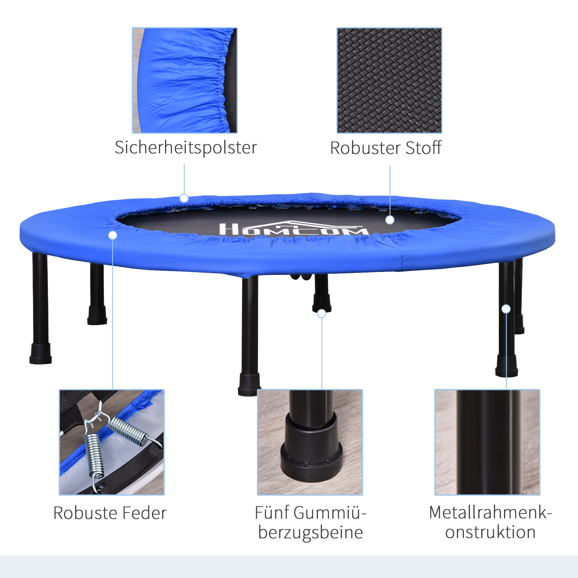 itness Trampolin Ø91 cm Mini Trampoline mit rutschfesten Füßen 100kg Belastbar Ø91 x 22,5H cm Schwarz+Blau