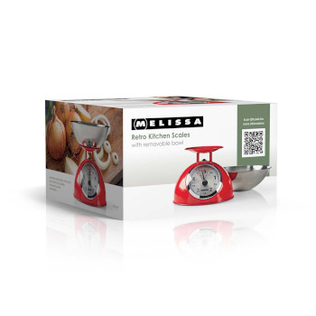 Retro-Küchenwaage | analog | Metallgehäuse | Abnehmbare Schale | Max. 5kg | 25-Gramm-Schritte | Rot