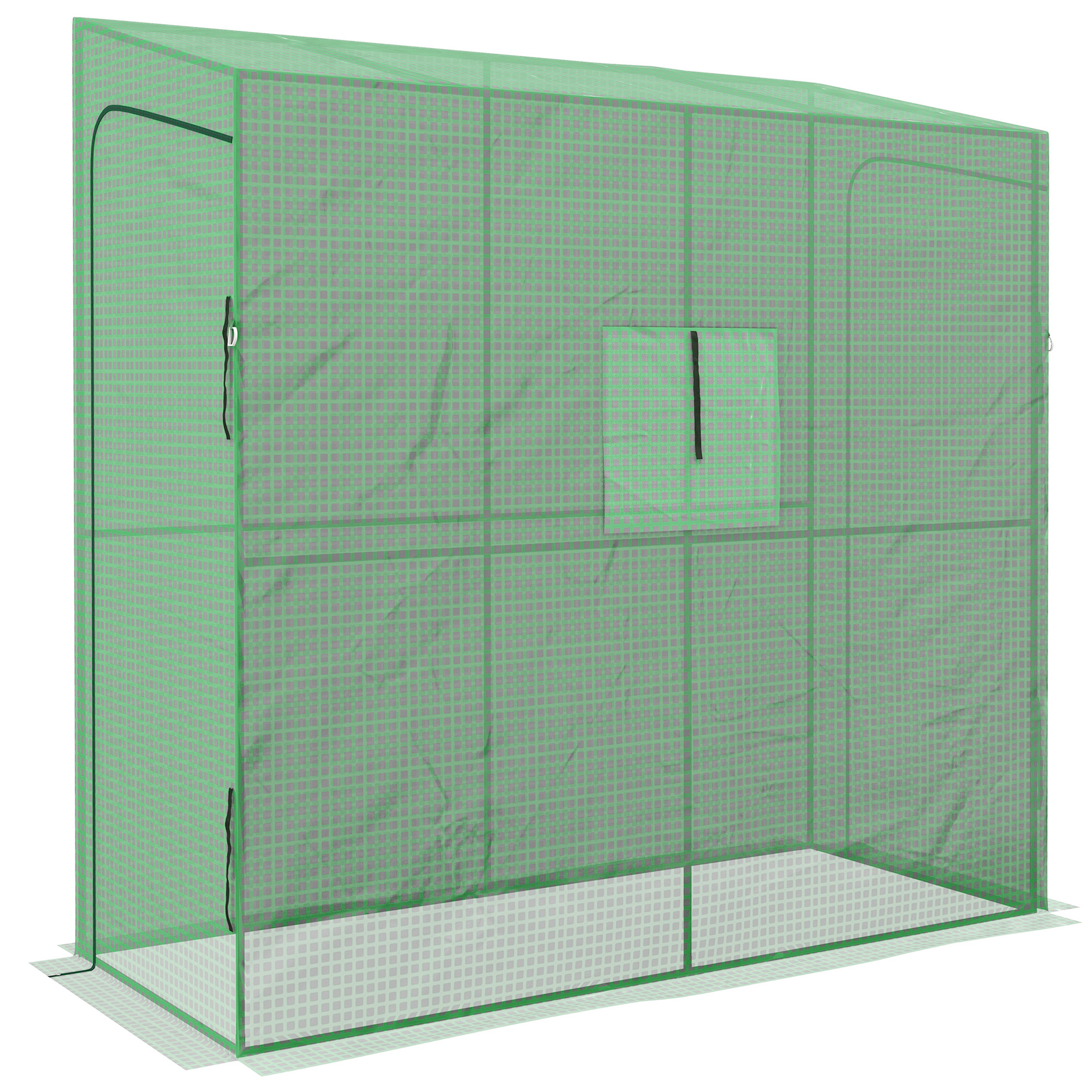 Anlehn-Gewächshaus Frühbeet Treibhaus, aufrollbare Türen, wetterbeständig, 200 cm x 80 cm x 200 cm, Grün