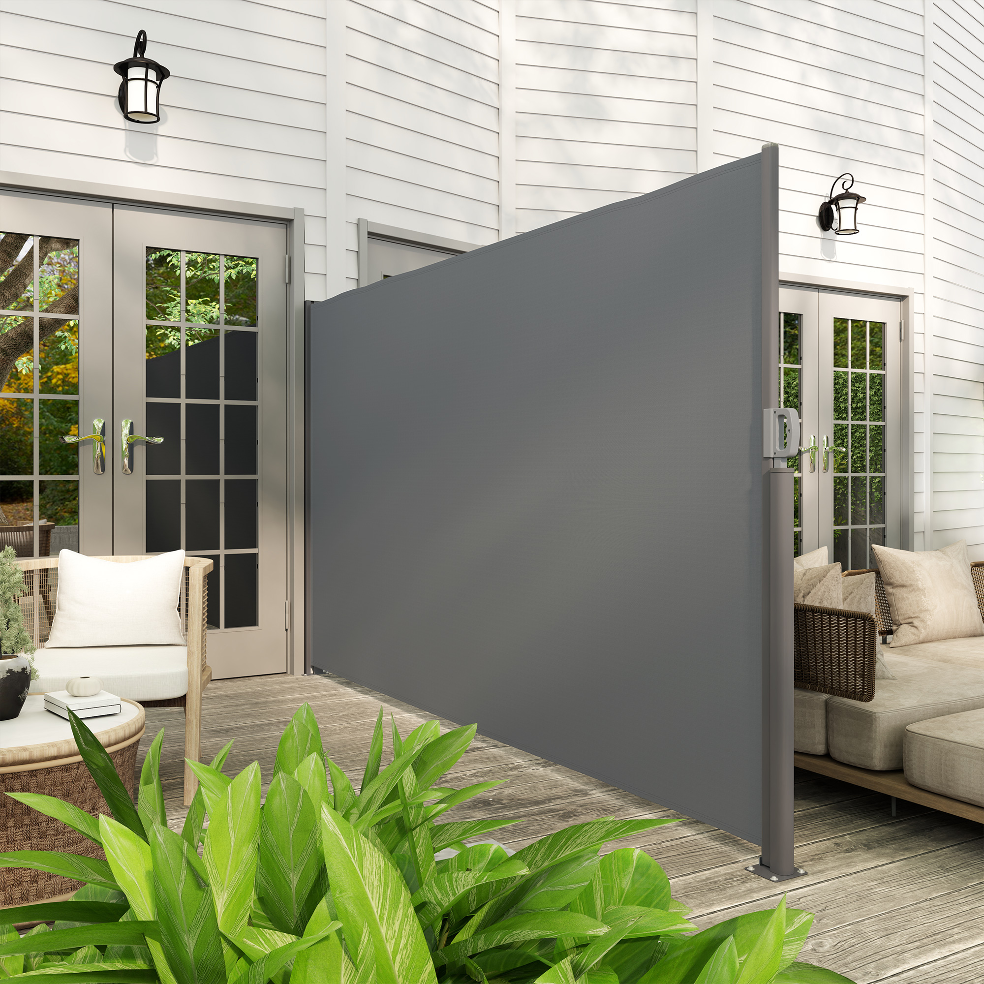 Seitenmarkise ausziehbar blickdicht Sichtschutz mit Wandhalterung  Beschichtung 300x180cm Dunkelgrau
