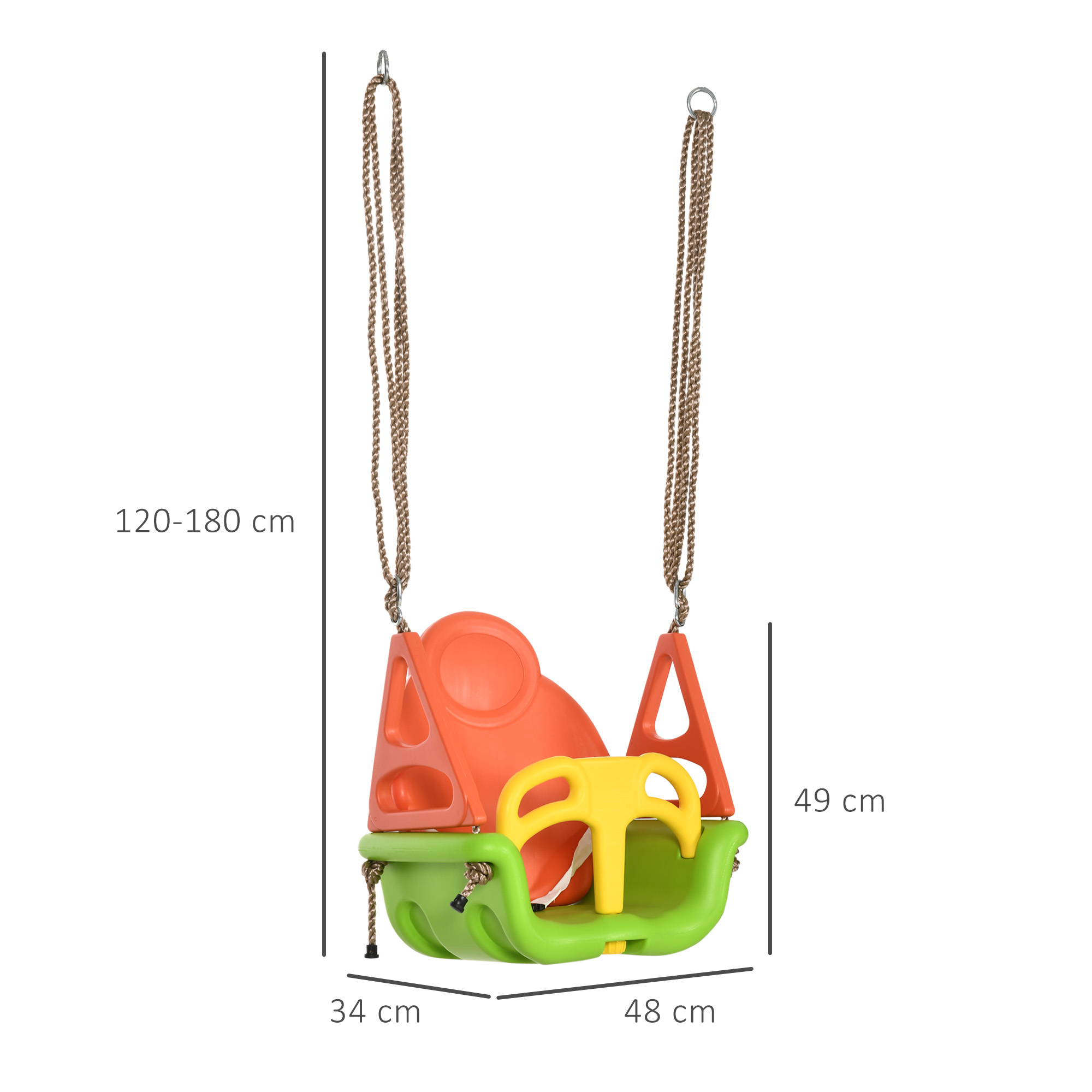 3-in-1 Babyschaukel, Sicherheitsgurt, längenverstellbare Seile, für In- und Outdoor, grün, 48 x 34 x 180 cm
