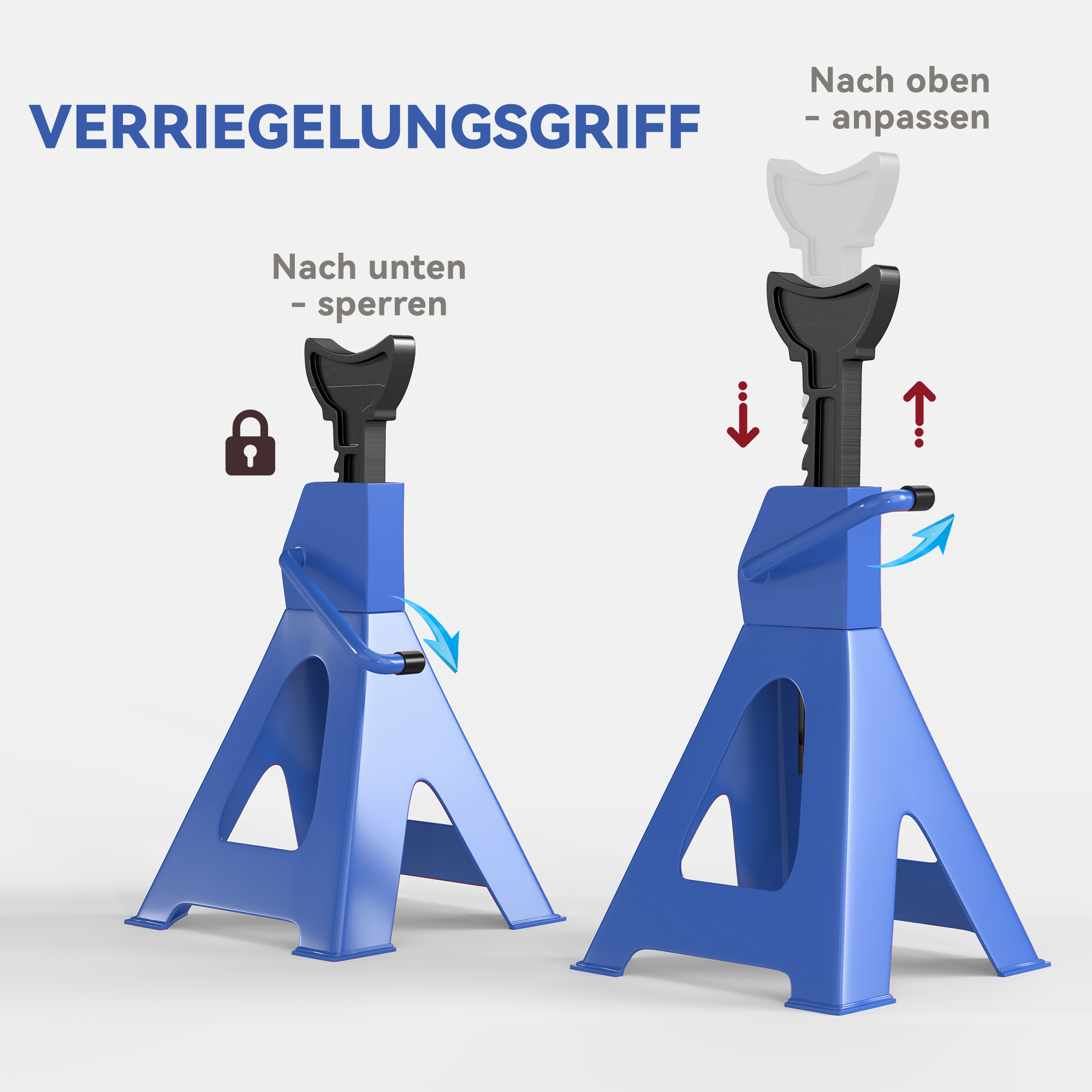 Unterstellbock 3 Tonnen Traglast 2 Stück Stützbock inkl Sicherungssplint 13 stufig Höhenverstellbar 385 mm bis 600 mm