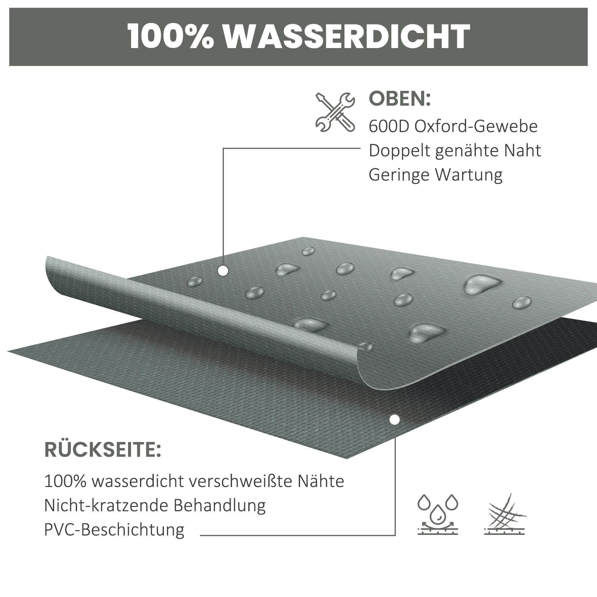 Schutzhülle für Gartenmöbel Winterfest Wasserdicht Abdeckung Abdeckplane Oxford 275 x 205 x 90 cm Dunkelgrau