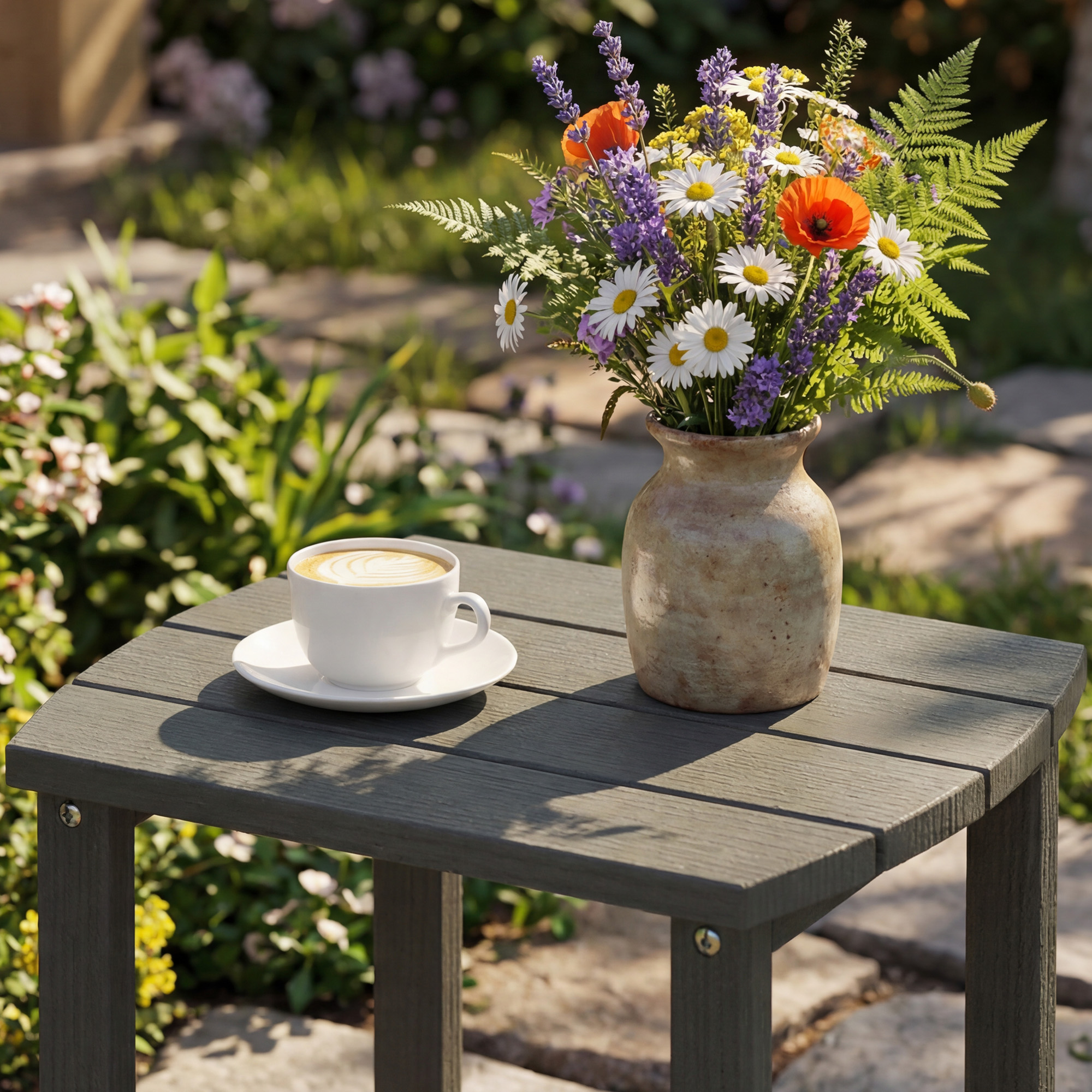 Gartentisch, Wetterfest Balkontisch aus HDPE, Esstisch Outdoor Campingtisch für Garten Terrasse Balkon 48x37x46 cm Grau
