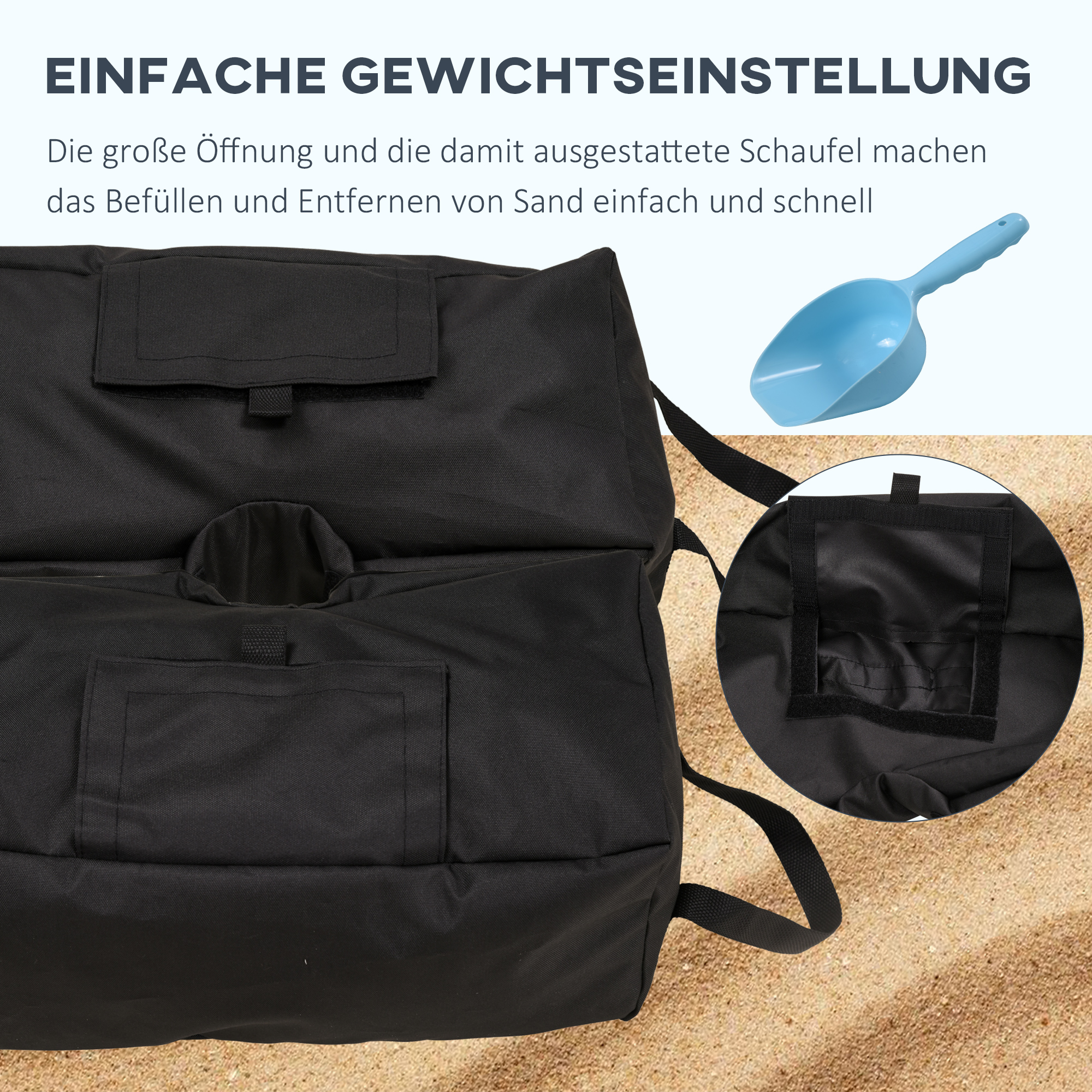 Sonnenschirmständer, faltbar, tragbar, befüllbar mit bis zu 50 kg Sand, Schwarz