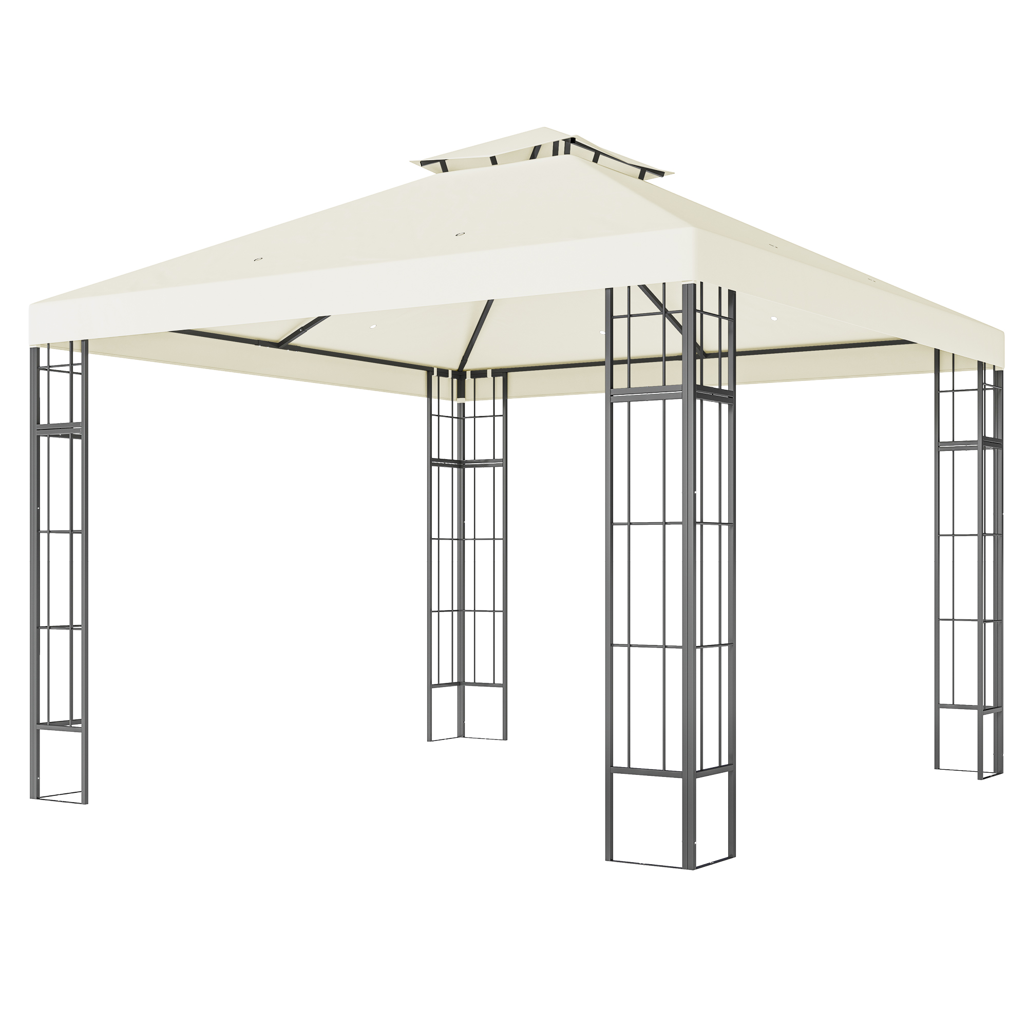 3 x 3 m Garten-Pavillon, 2-Stufen-Dach-Design, UV30+ Schutz, UV-beständig, Sonnenschutz, Metallrahmen, Cremeweiß