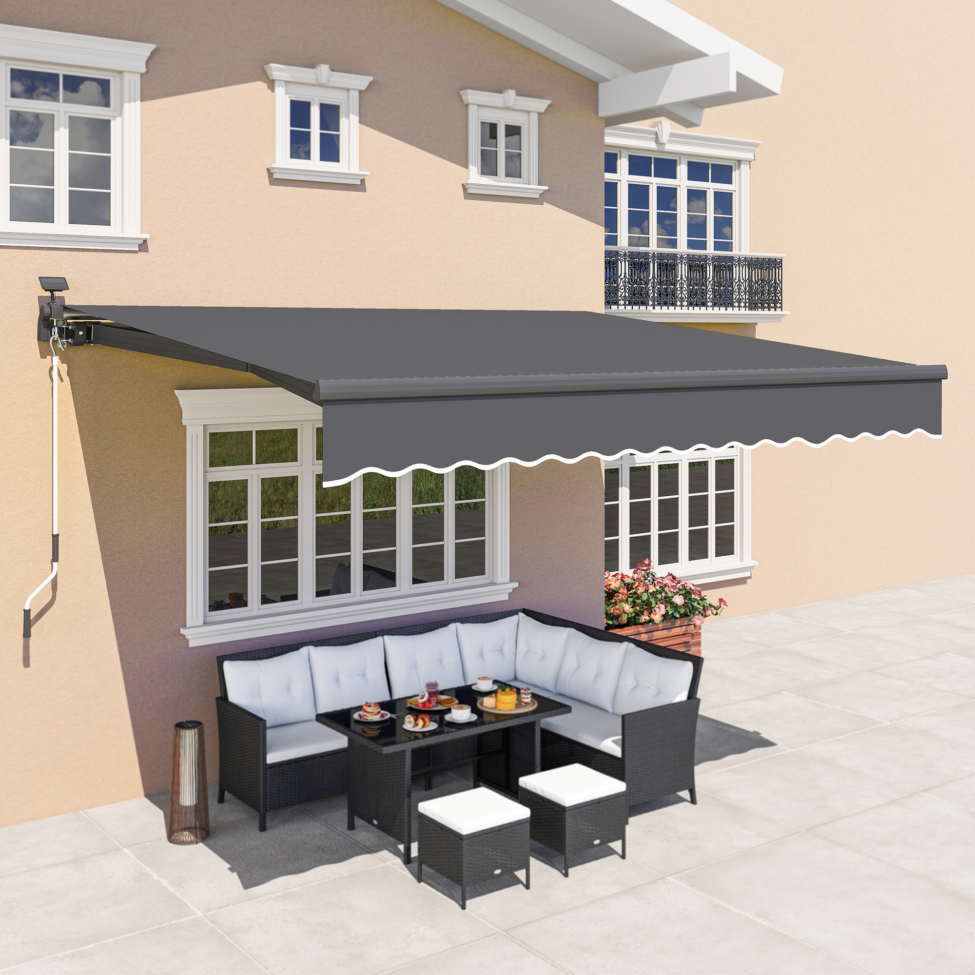Klemmmarkise mit Handkurbel Solar-Lichte Gelenkarmmarkise Markise Sonnenschutz UV 50+ 400 cm breit Grau