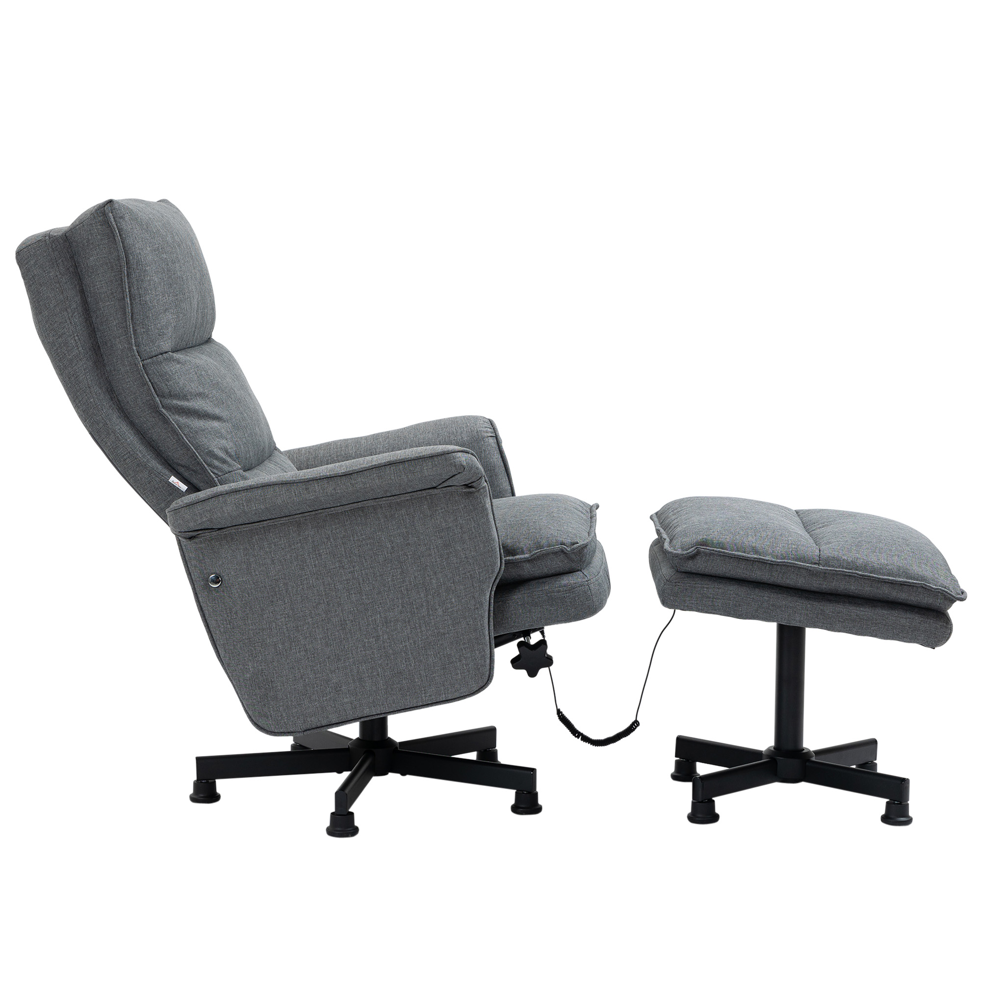Massage-Bürostuhl mit Fußhocker, 8 Vibrationsköpfe, 1 Fernbedienung, 1 Seitentasche, Grau