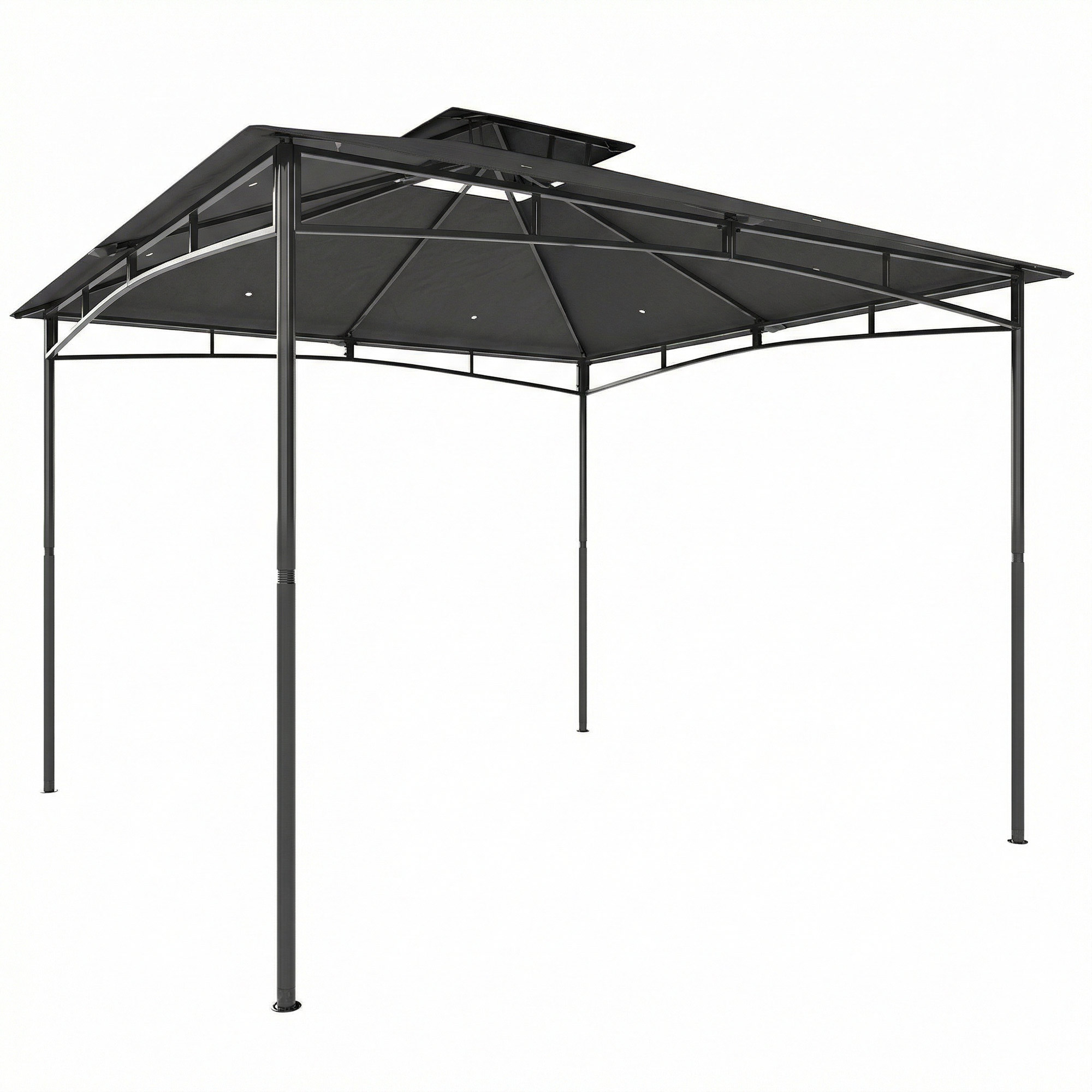 Pavillon 3x3m Wasserabweisend Stabil Winterfest Gartenpavillon mit zurückziehbar Obenrahmen Doppeldach Dunkelgrau