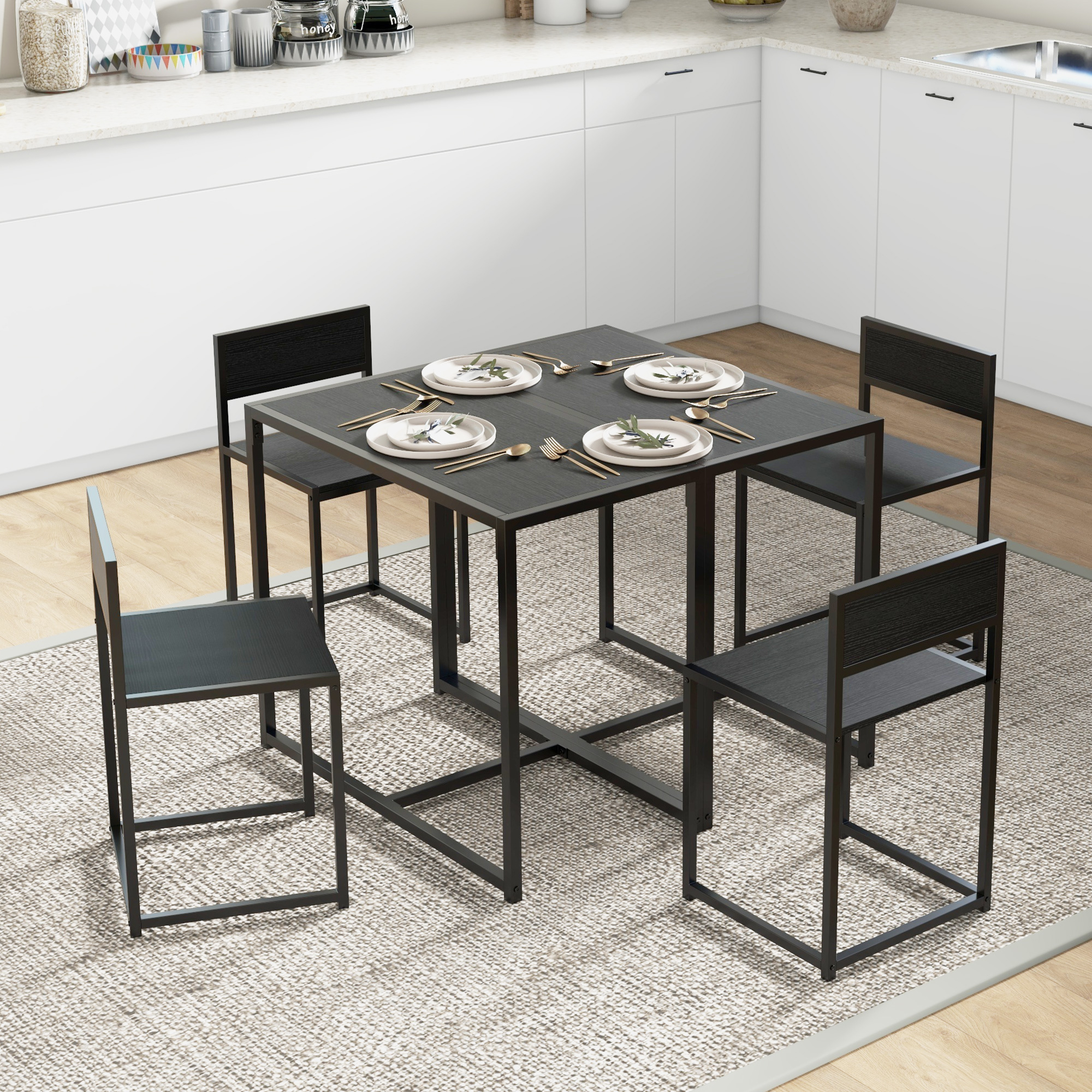 3-teiliges Bartisch-Set Hochtisch-Set 3-teilig, 2 Stühle, 1 Tisch, 90 cm x 47 cm x 76  cm, Schwarz