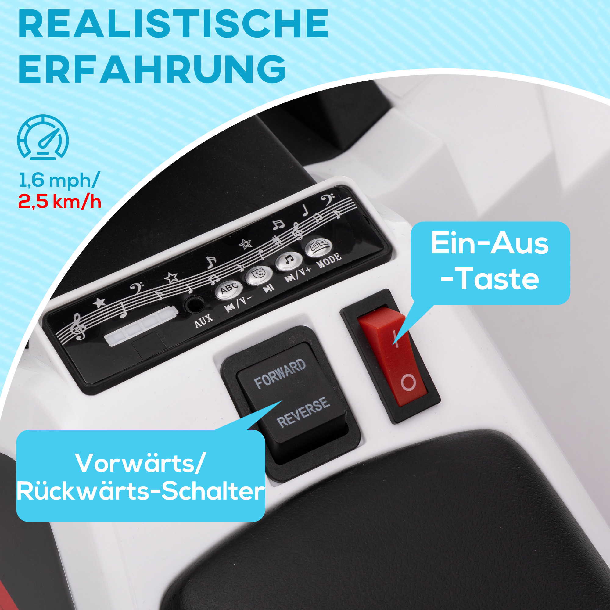 Elektro-Kinderquad, 2,5 km/h, Vorwärts- & Rückwärtsgang, für 18-36 Monate, Weiß