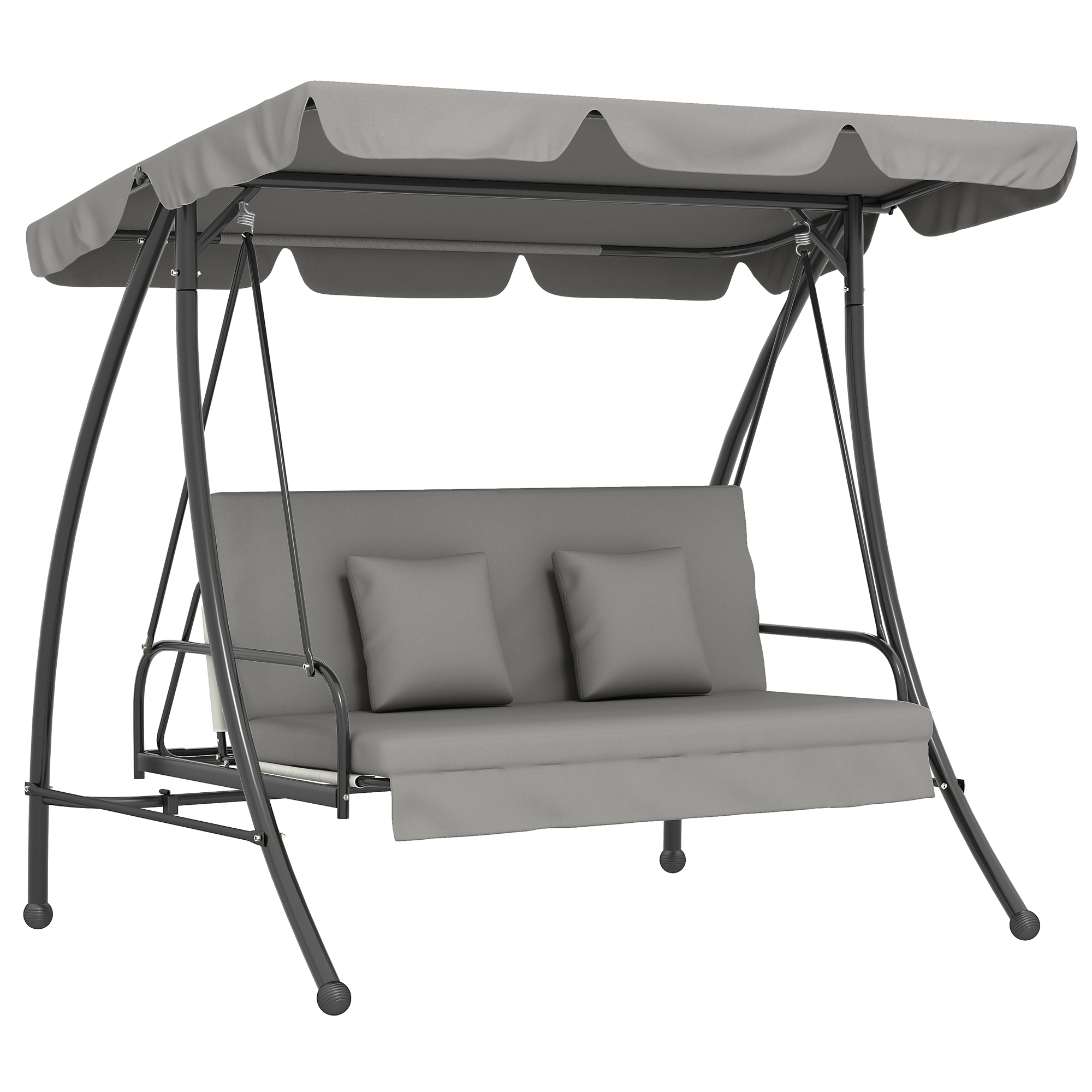 Hollywoodschaukel mit Lesefunktion, Gartenschaukel mit Baldachin, Outdoormöbel, Grau