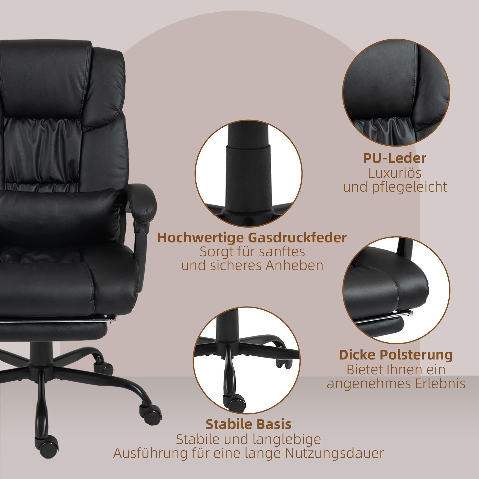 Bürostuhl Ergonomisch mit Massagefunktion Schreibtischstuhl mit Fußstütze, Hoher Rückenlehne, Lendenstütze Schwarz