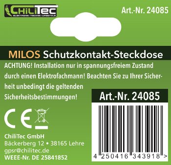 MILOS Schutzkontakt-Steckdose mit LED / anthrazit, 250V~/ 16A, Licht mit Sensor