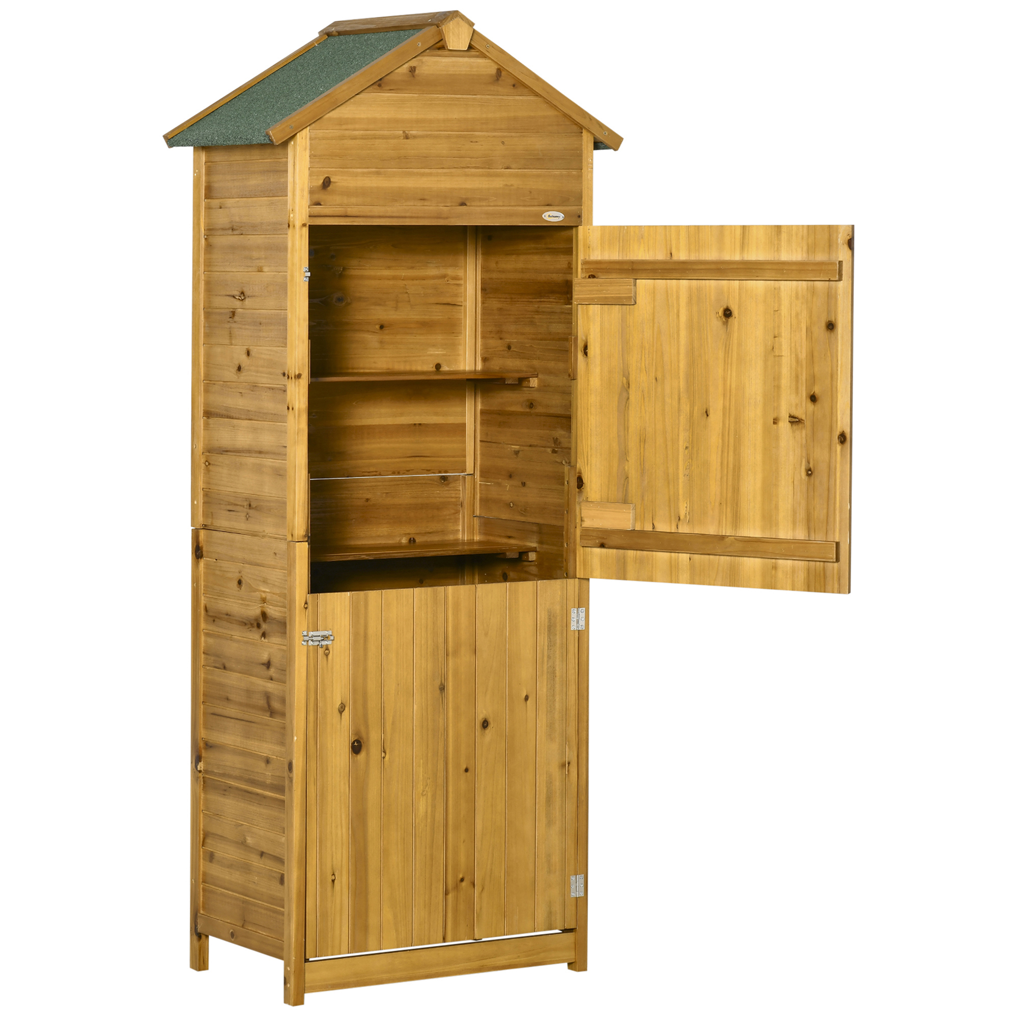Geräteschrank, Gartenschuppen, 2 Regale, 2 Türen, wetterfest, Naturholz, 79 x 49 x 190cm