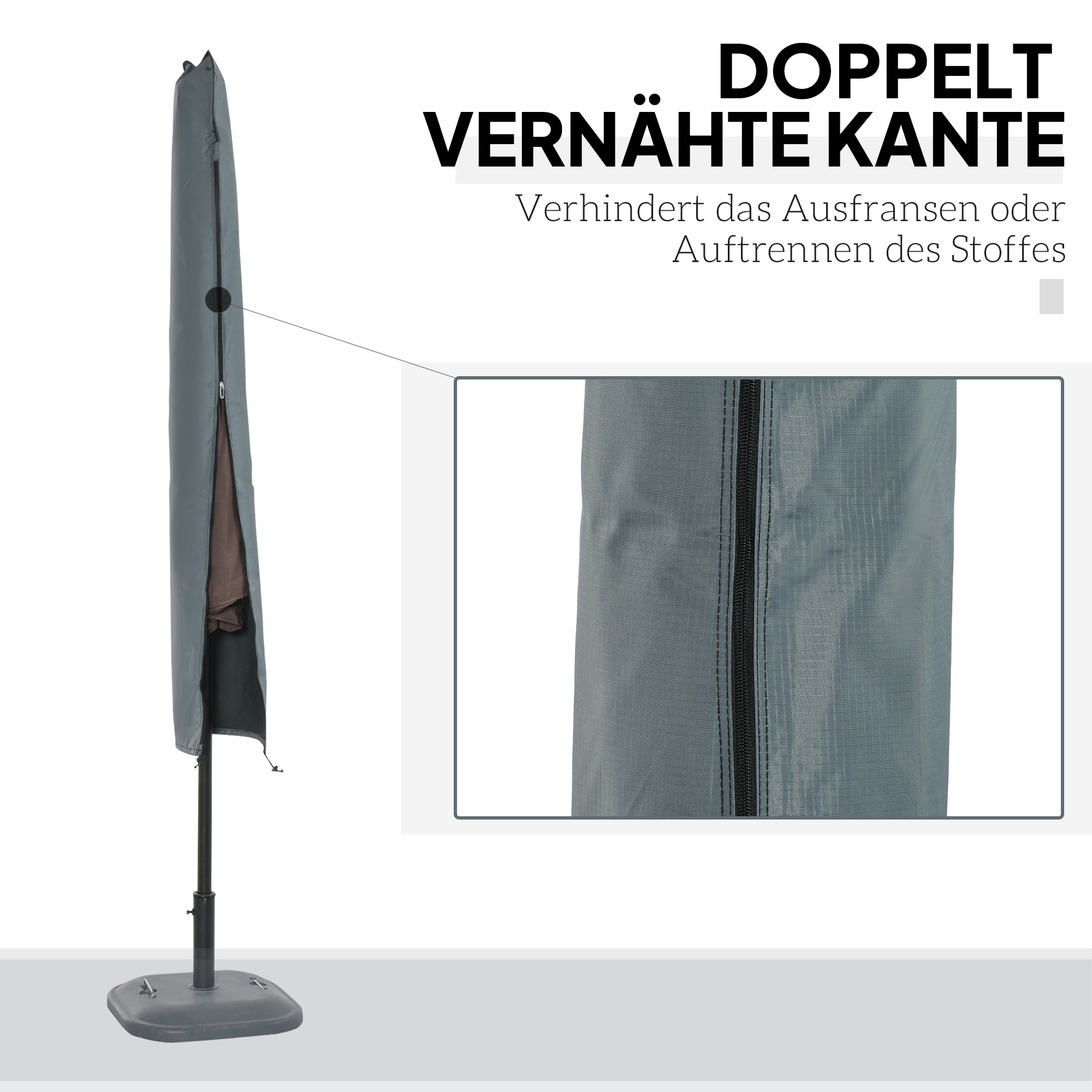Schirmhülle für Gartenschirm, wetterfest, Reißverschluss, Oxford-Polyester, 178 cm, Grau