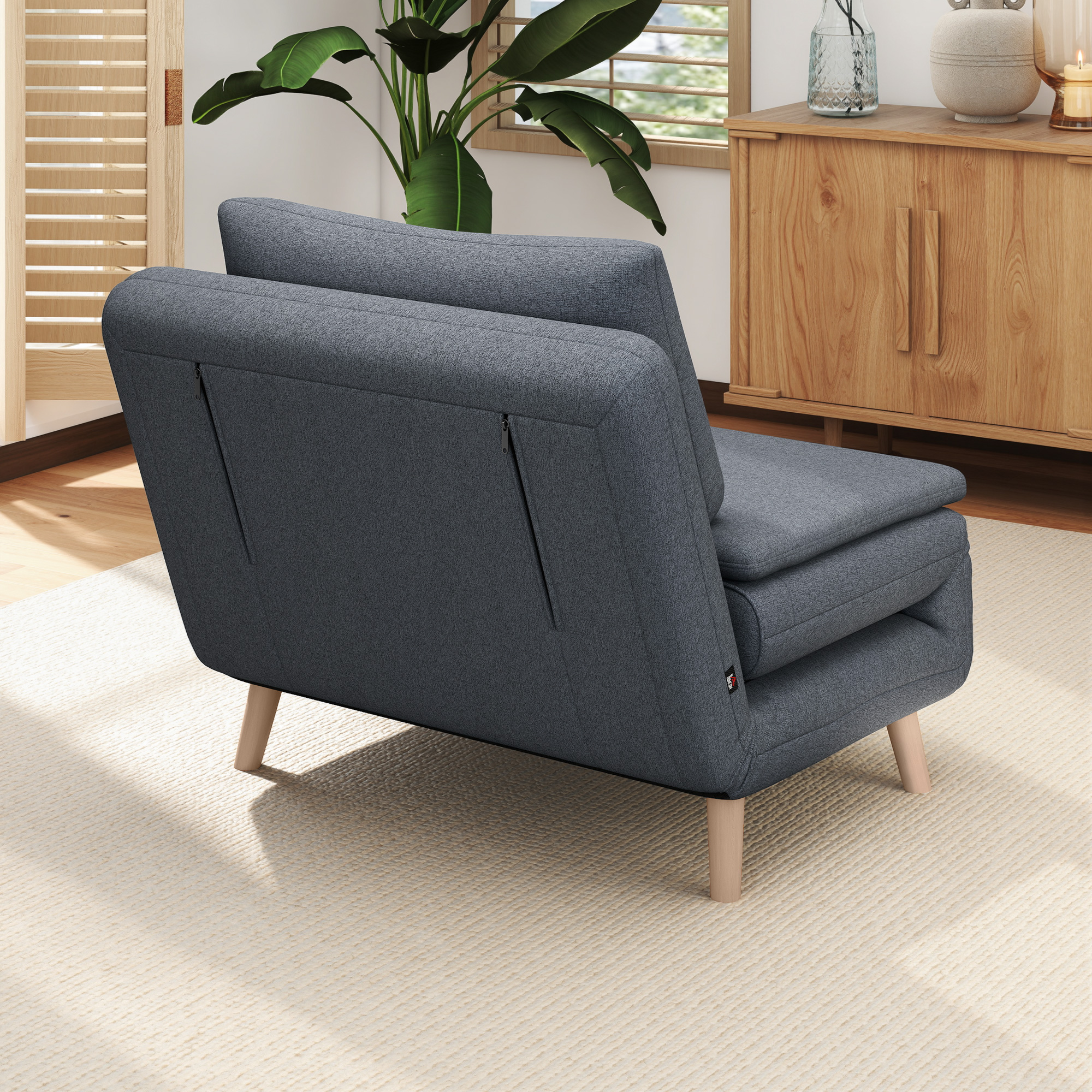 3-in-1 Schlafsessel mit Bett-Funktion, Liegesessel, verstellbare Rückenlehne, Buchenholzbeine, Kissen, Grau