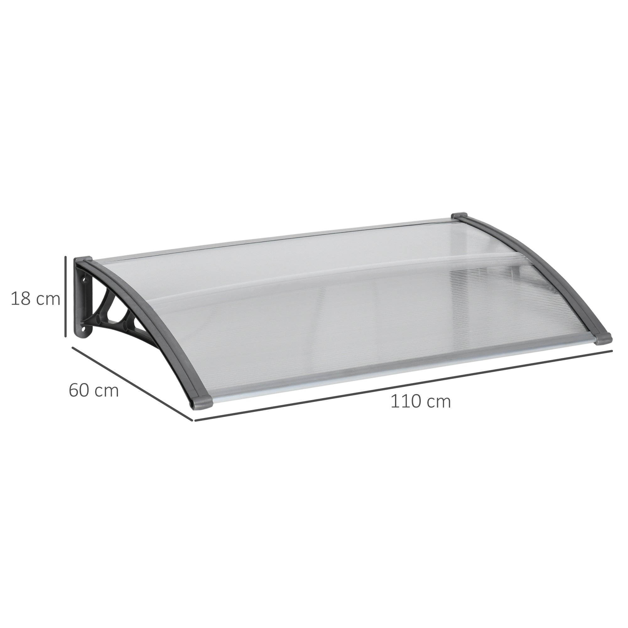 Türüberdachung, Schutz vor Regen, Wind und Hagel, Polycarbonat, Aluminium, 110 x 60 x 18 cm, Grau