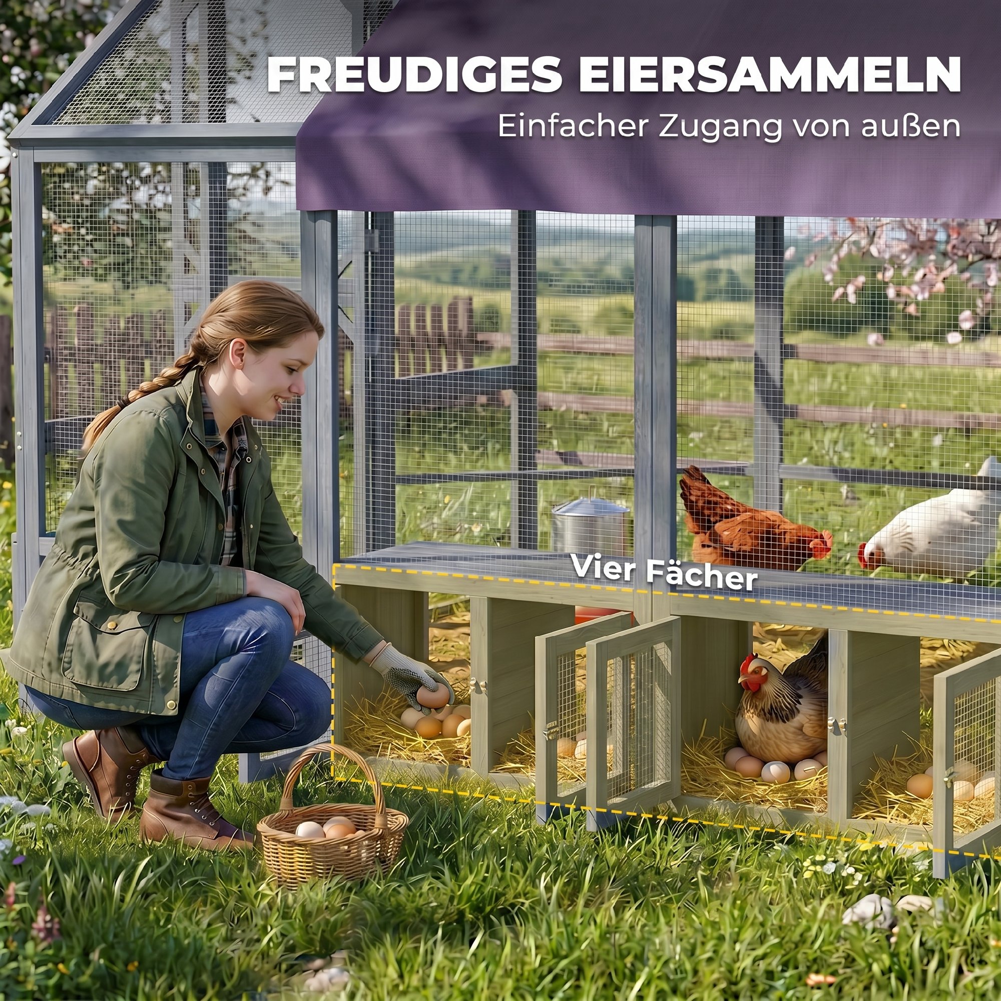 Hühnerstall mit wetterfestem Tuch 2 Nistkasten 2 Sitzstange für 8-10 Hühner Holz 211 x 186,5 x 185,5 cm Dunkelgrau