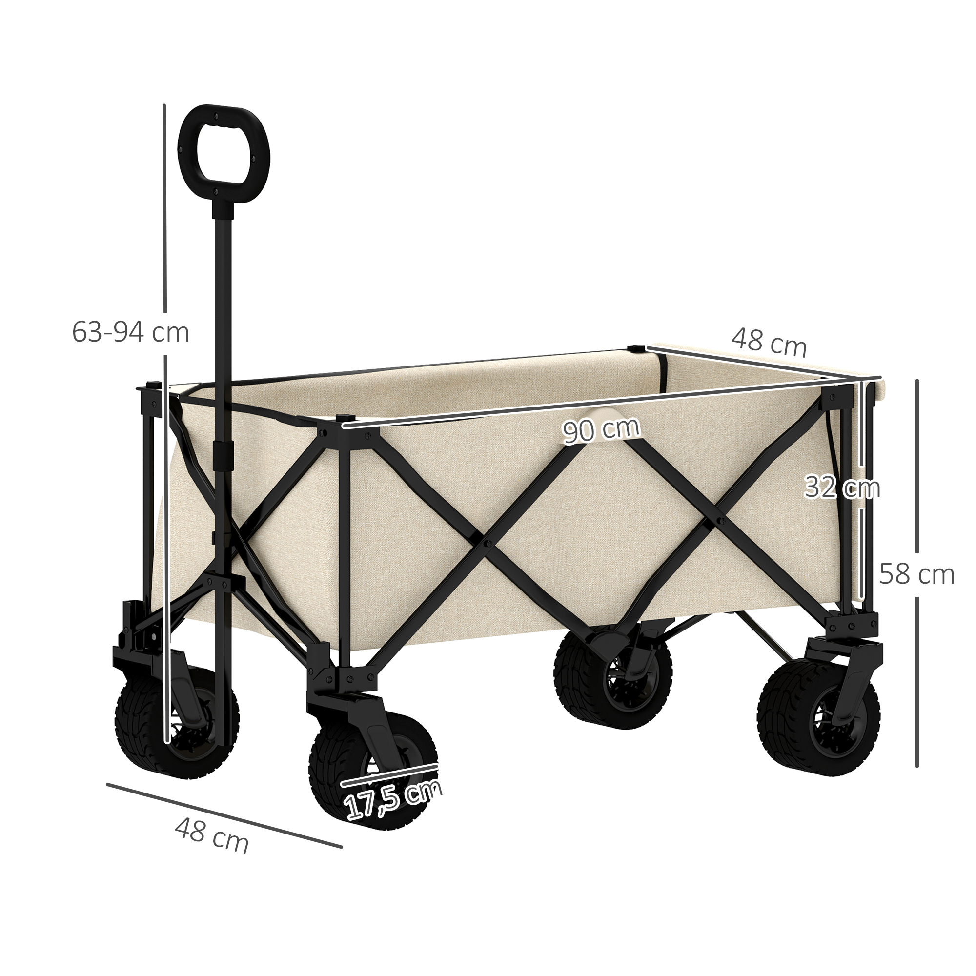 Gartenwagen 100 kg belastbar, klappbar Transportwagen mit herausnehmbare Plane, 90 x 48 x 92 cm Beige