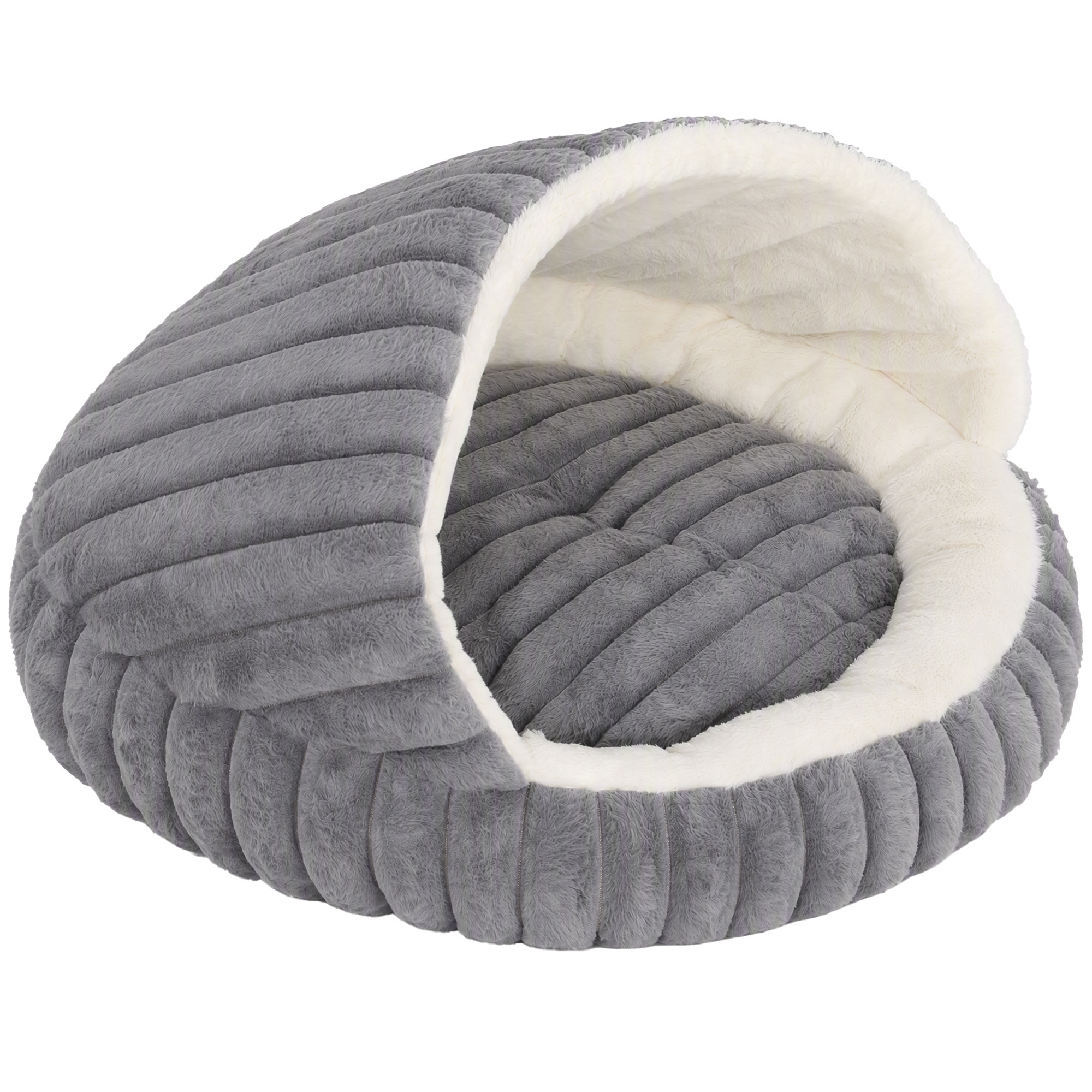 Katzenbett Plüsch Katzenhöhle mit abnehmbarem Kissen, Rutschfester Boden, Waschbar Katzenkorb, für Katzen bis 5 kg, Grau