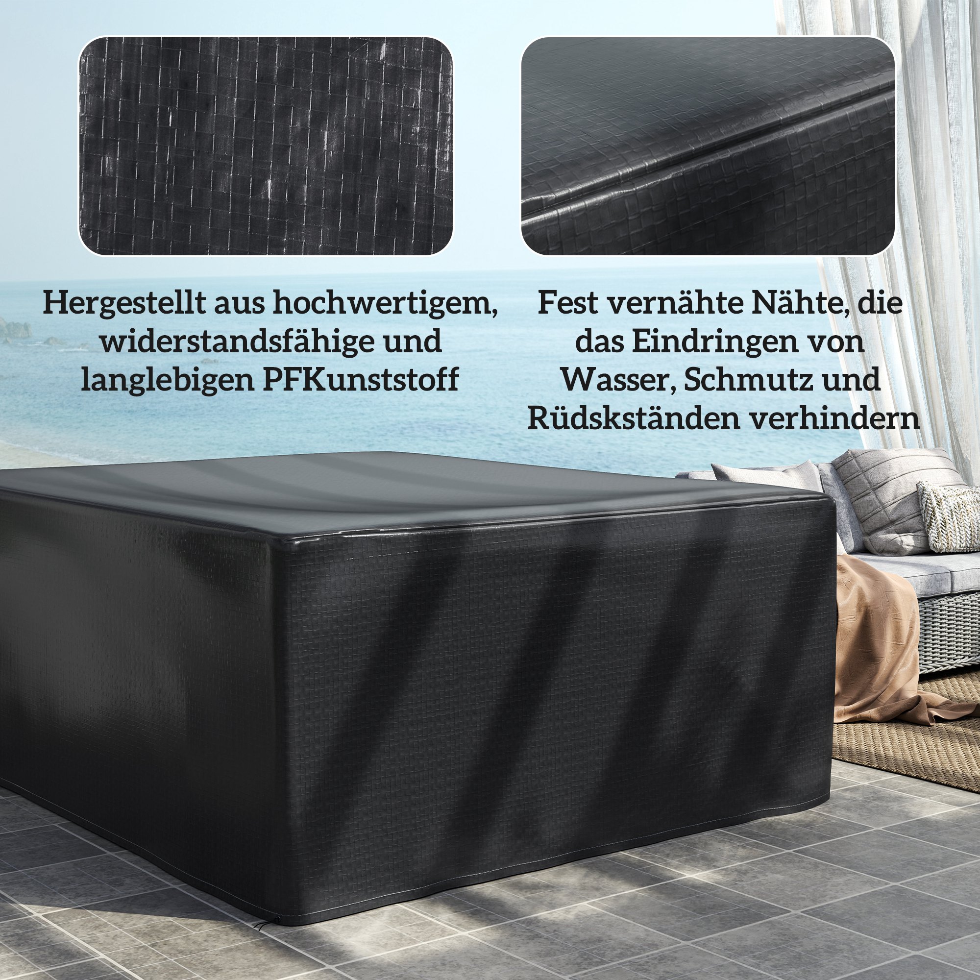 Schutzhülle für Gartenmöbel Winterfest Wasserdicht Abdeckung Anti-UV Abdeckplane 235 x 190 x 90cm Schwarz