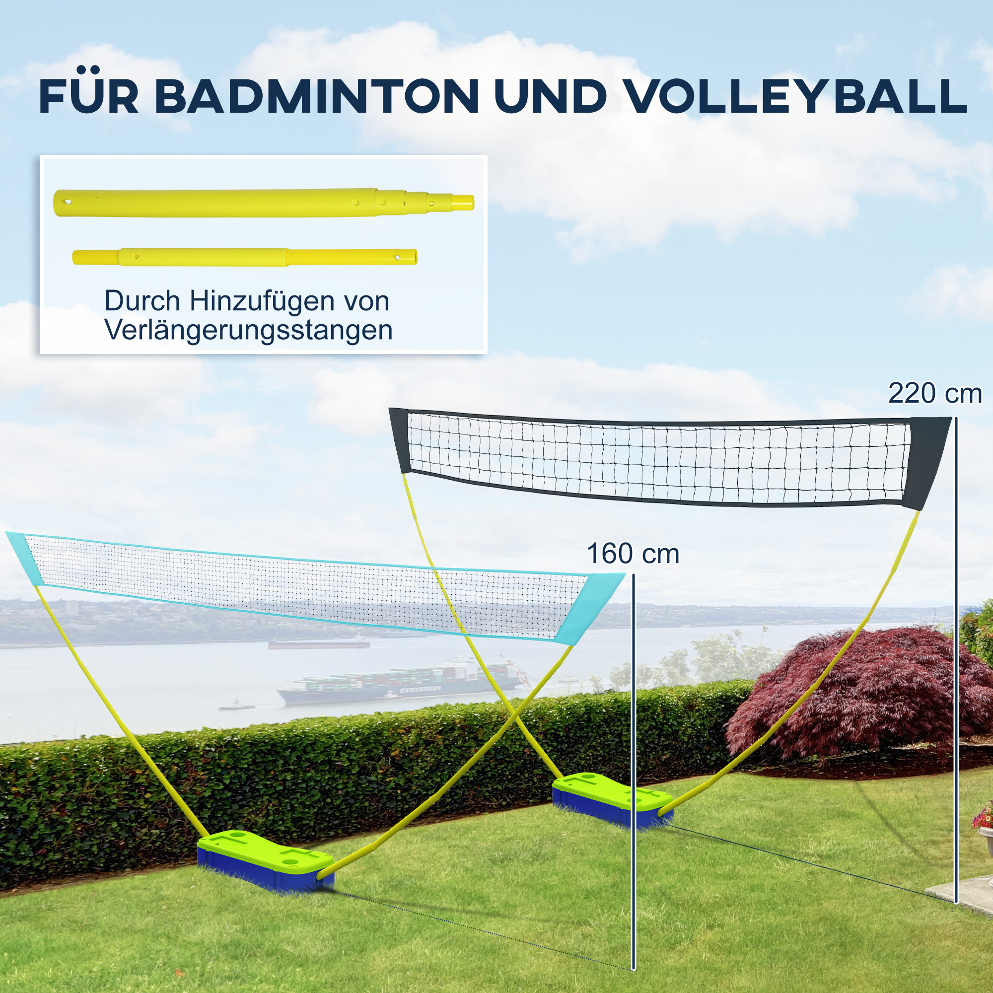 Badminton-Netz-Set Volleyball-Netz-Set, 3-teiliges Set, 400 cm x 22,4 cm x 155 cm, Schwarz + Blau + Grün