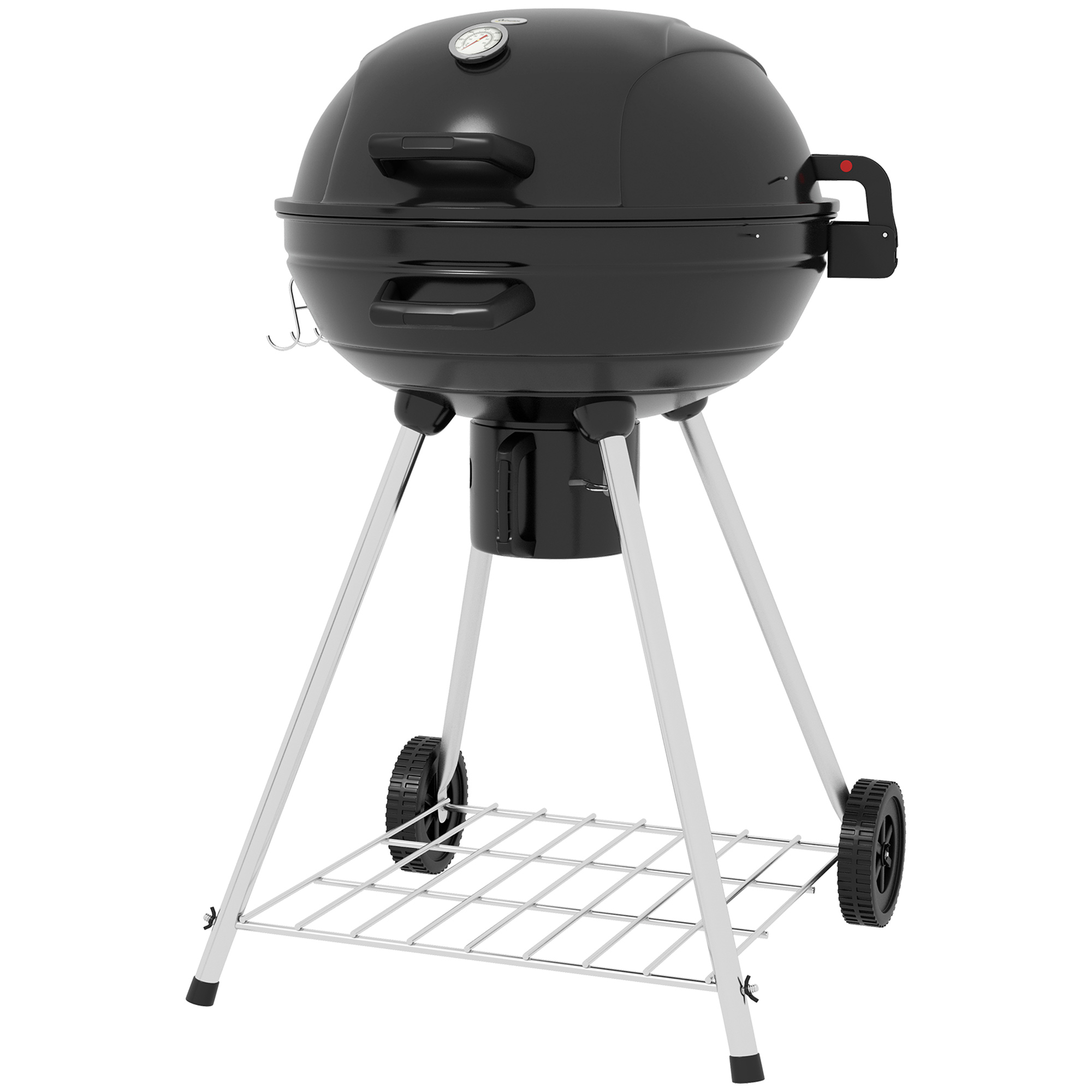 Kugelgrill, Ø54 cm Grillrost, Warmhalterost, Ablage, Aschefach, Thermometer, 55 x 65 x 89 cm, Schwarz