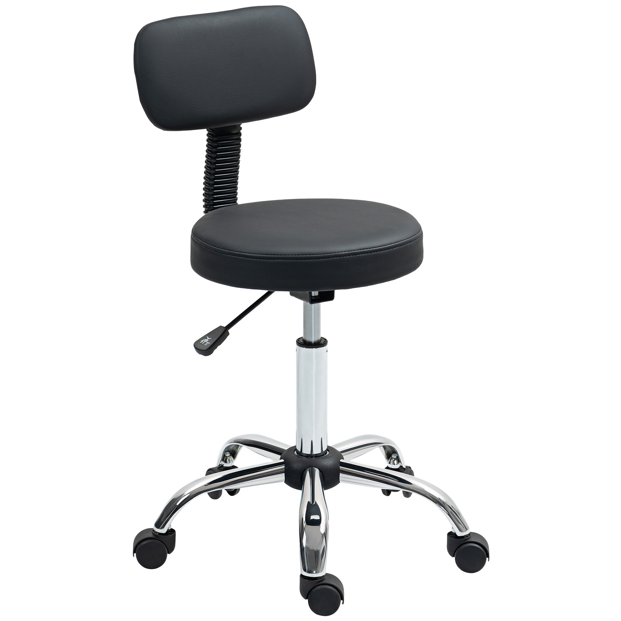 Rollhocker Höhenverstellbarer Drehhocker mit Lehne, Drehbarer Arbeitshocker Kunstleder Schwarz 46 x 51 x 78-93 cm