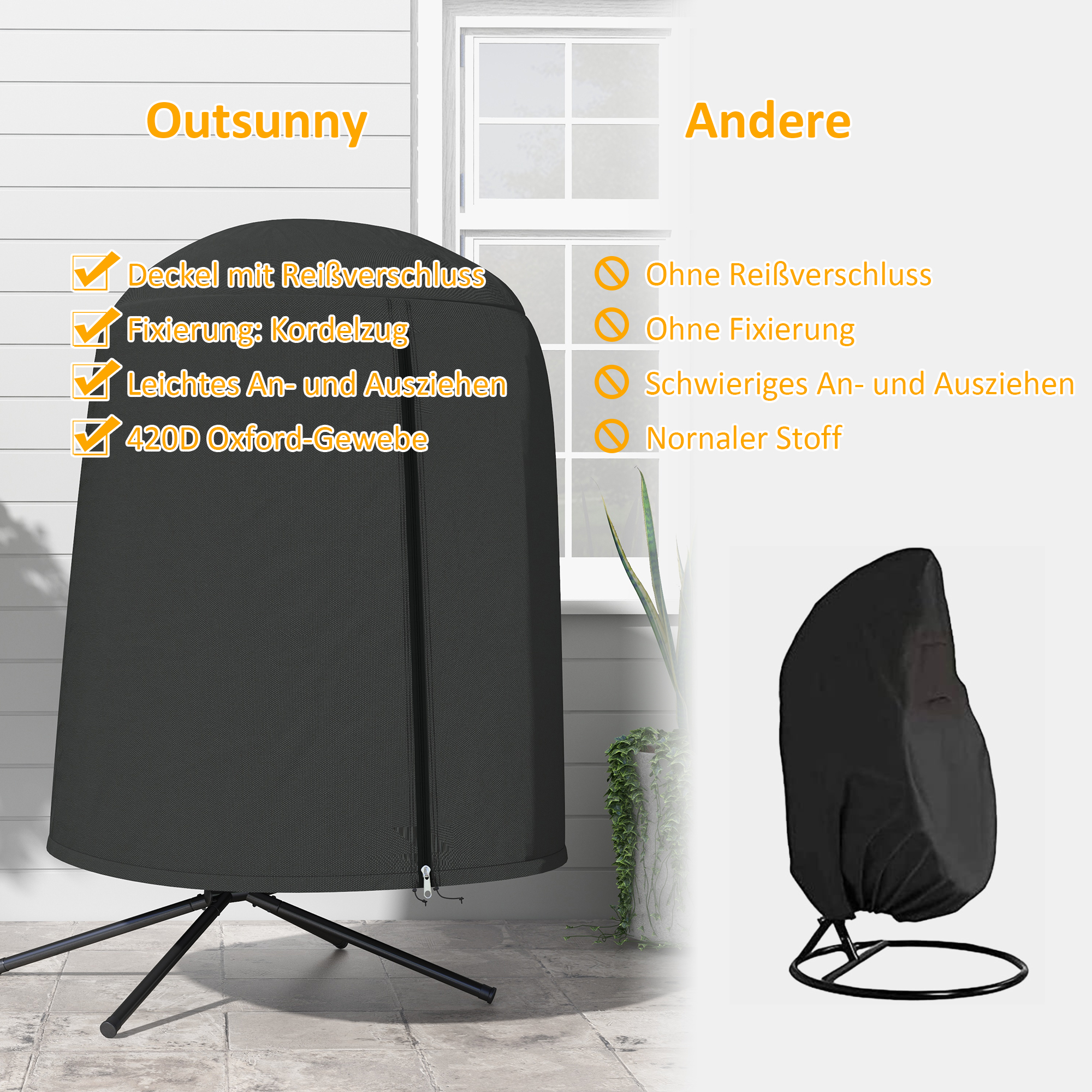 Schutzhülle für Hängesessel, wasserdicht, staubdicht, Polyester, Ø128 x 190 cm, Schwarz