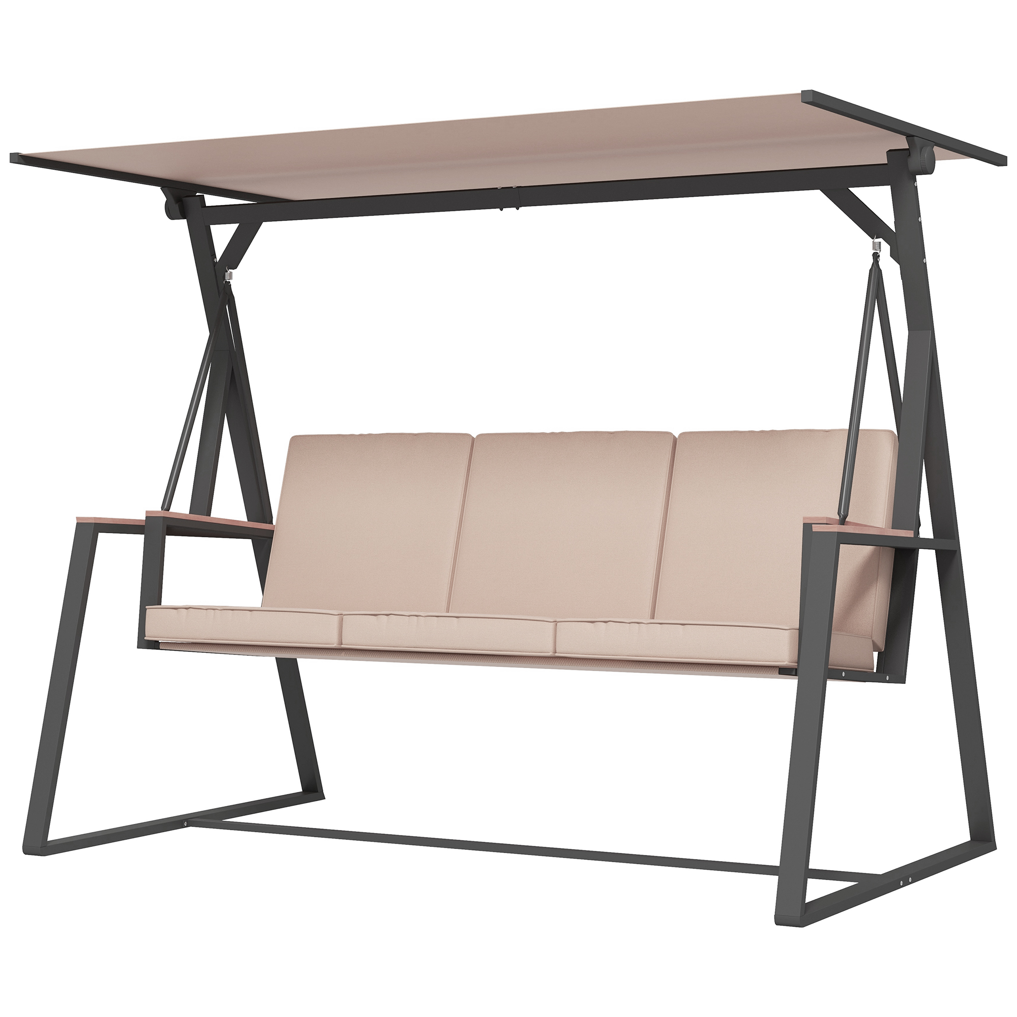 Hollywoodschaukel Gartenschaukel 3-Sitzer-Schaukel, mit Sonnendach, wetterbeständig, Beige + Schwarz