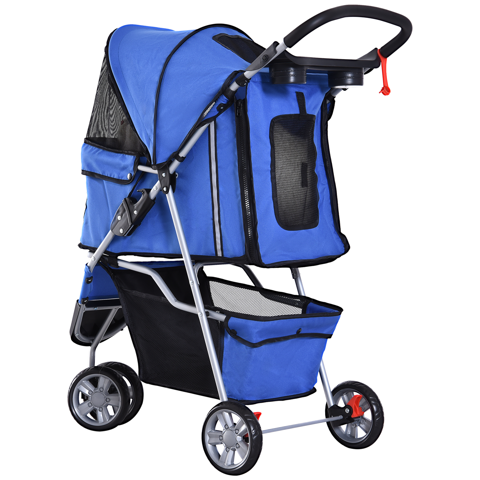 Hundewagen Hundebuggy bis 10 kg Klappbar Netzfenster Ablagekorb 2 Becherhalter Blau