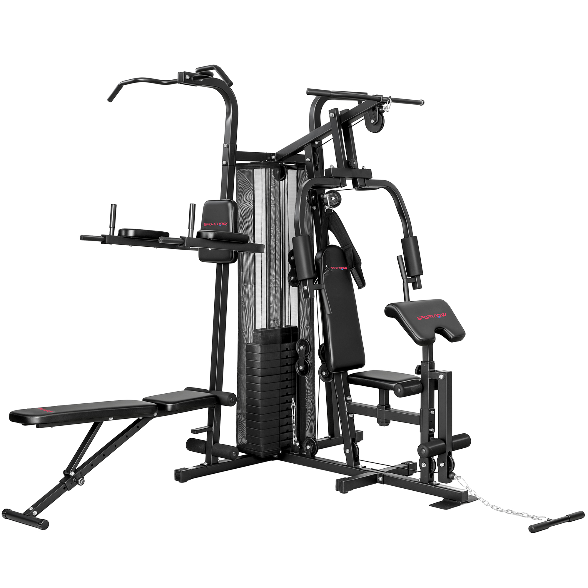 Multifunktions-Trainingsstation, Heimfitness-Maschine für über 10 Übungen, Gewichte, anpassbare Fitnessbank, Schwarz