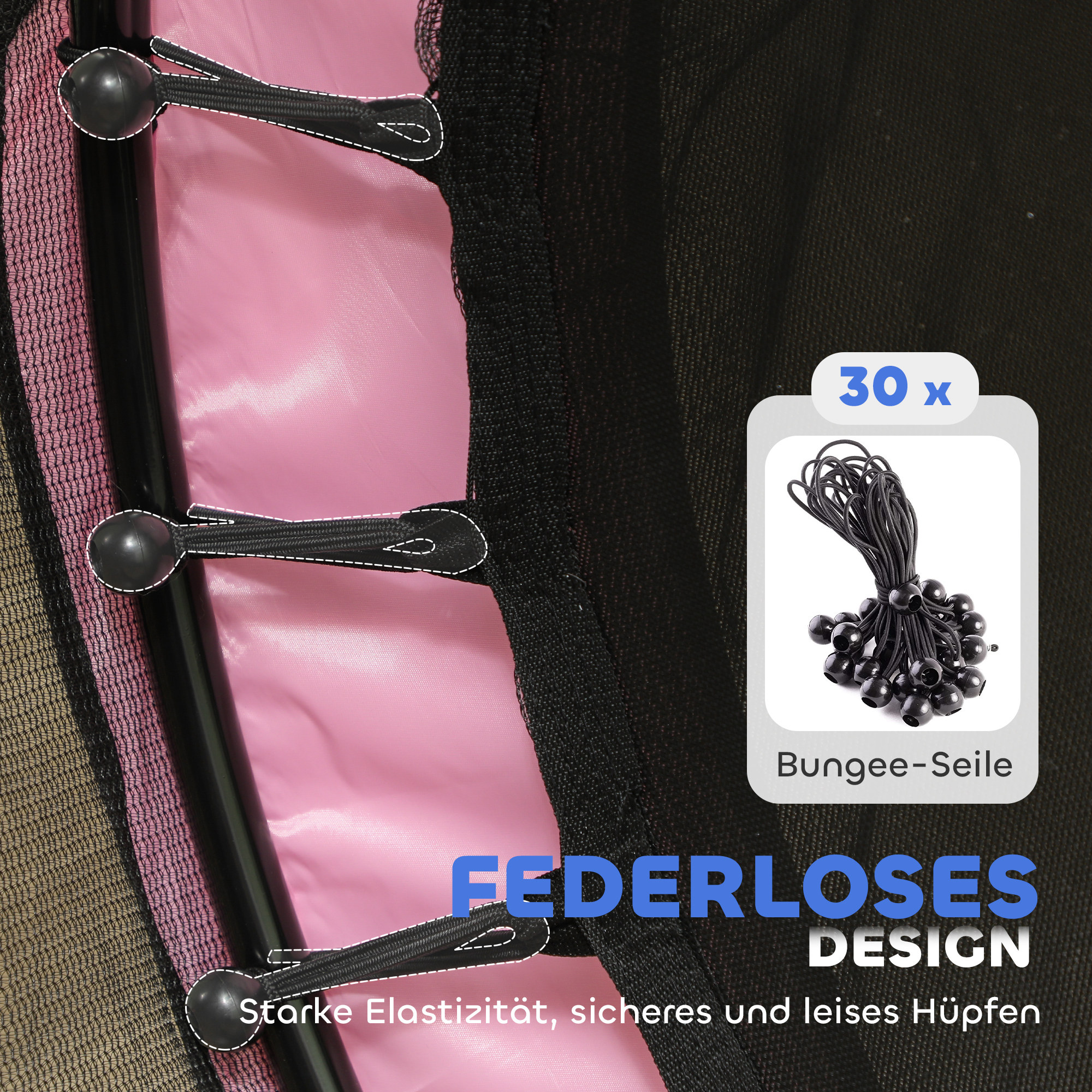 Trampolin für Kinder, Ø140 cm, mit Sicherheitsnetz, für innen und außen, Stahl, Kunststoff, belastbar bis 50 kg, Rosa