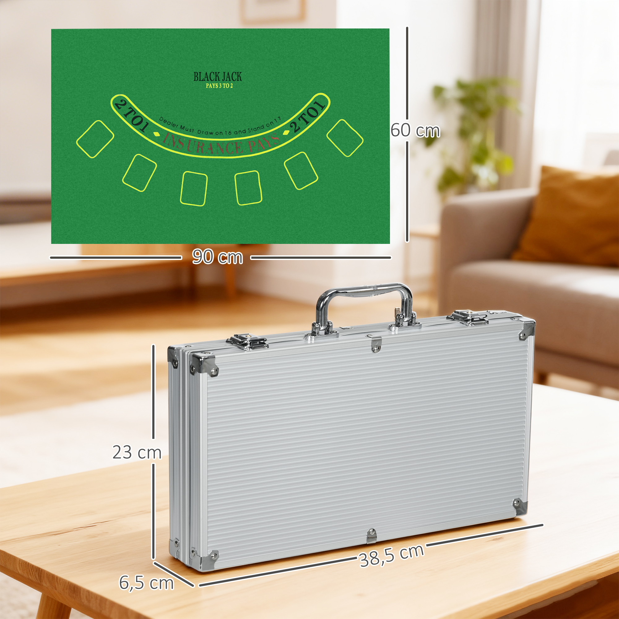 Casinozubehör und Chips Pokerset mit Chips Pokerchip-Koffer, inkl. Unterlage, Set mit 300 Chips, 2 Kartenspielen, 5 Würfeln