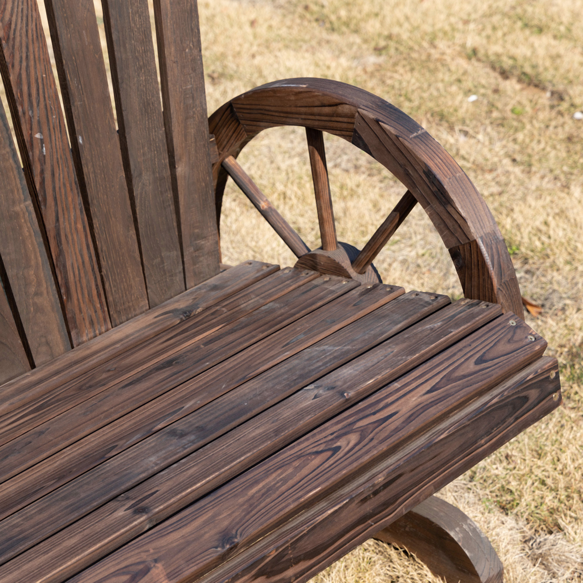 2-Sitzer Gartenbank Massivholz, Sitzbank mit Armlehne, Gartenmöbel 250kg belastbar, Rustikale Bank für Garten, Terrasse und andere Außenbereiche, 108 x 66 x 95 cm, Dunkelbraun
