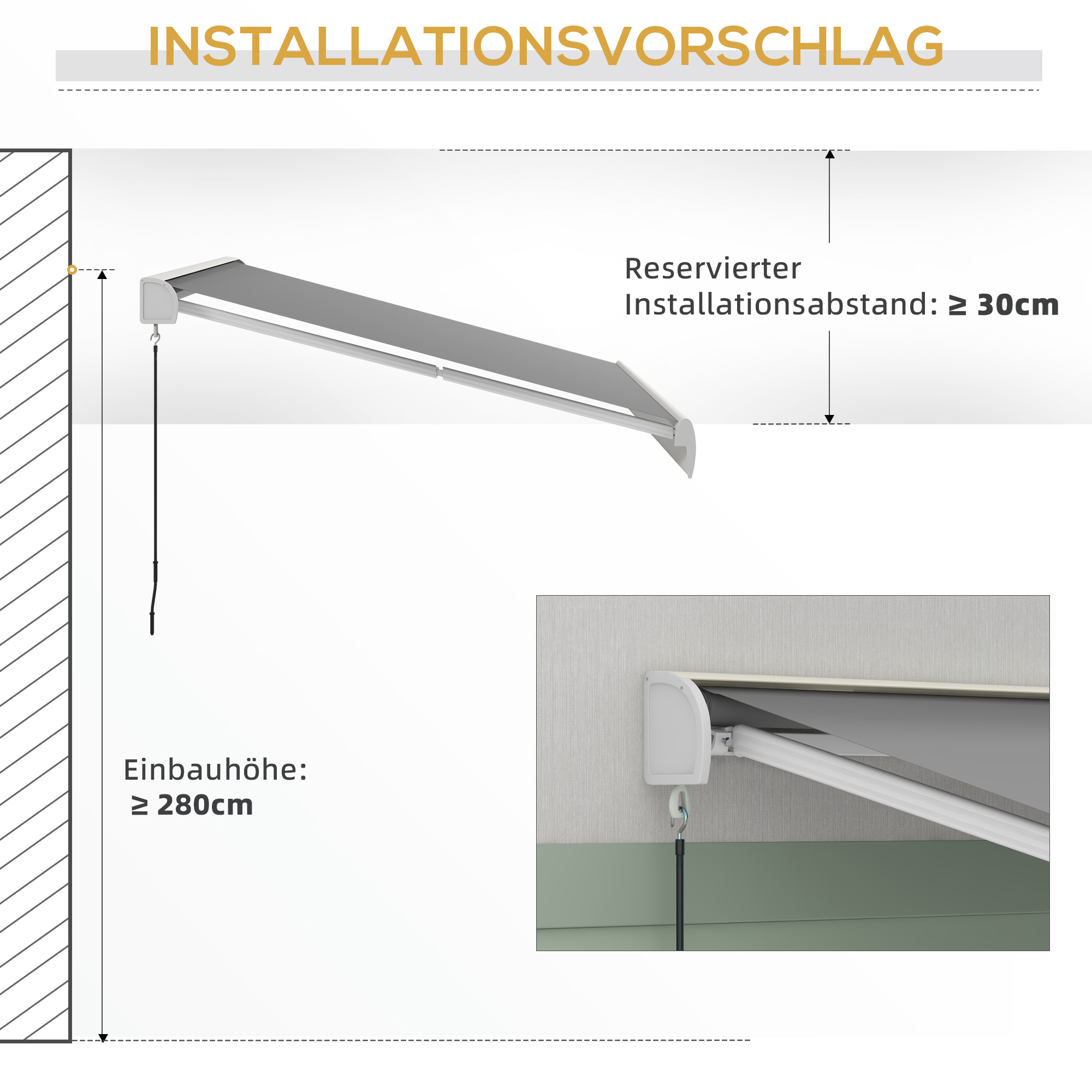 Markise, elektrisch/manuell ausfahrbar, Vollkassette, Fernbedienung, Aluminiumrahmen, 3 x 2,5 m, Hellgrau
