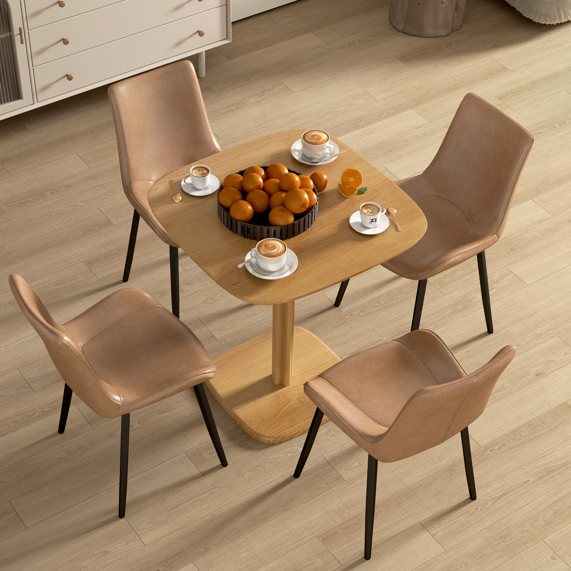 Esstisch, 70 x 70 cm Küchentisch für 4 Personen aus Kautschukholz für Küche, Esszimmer, Natur