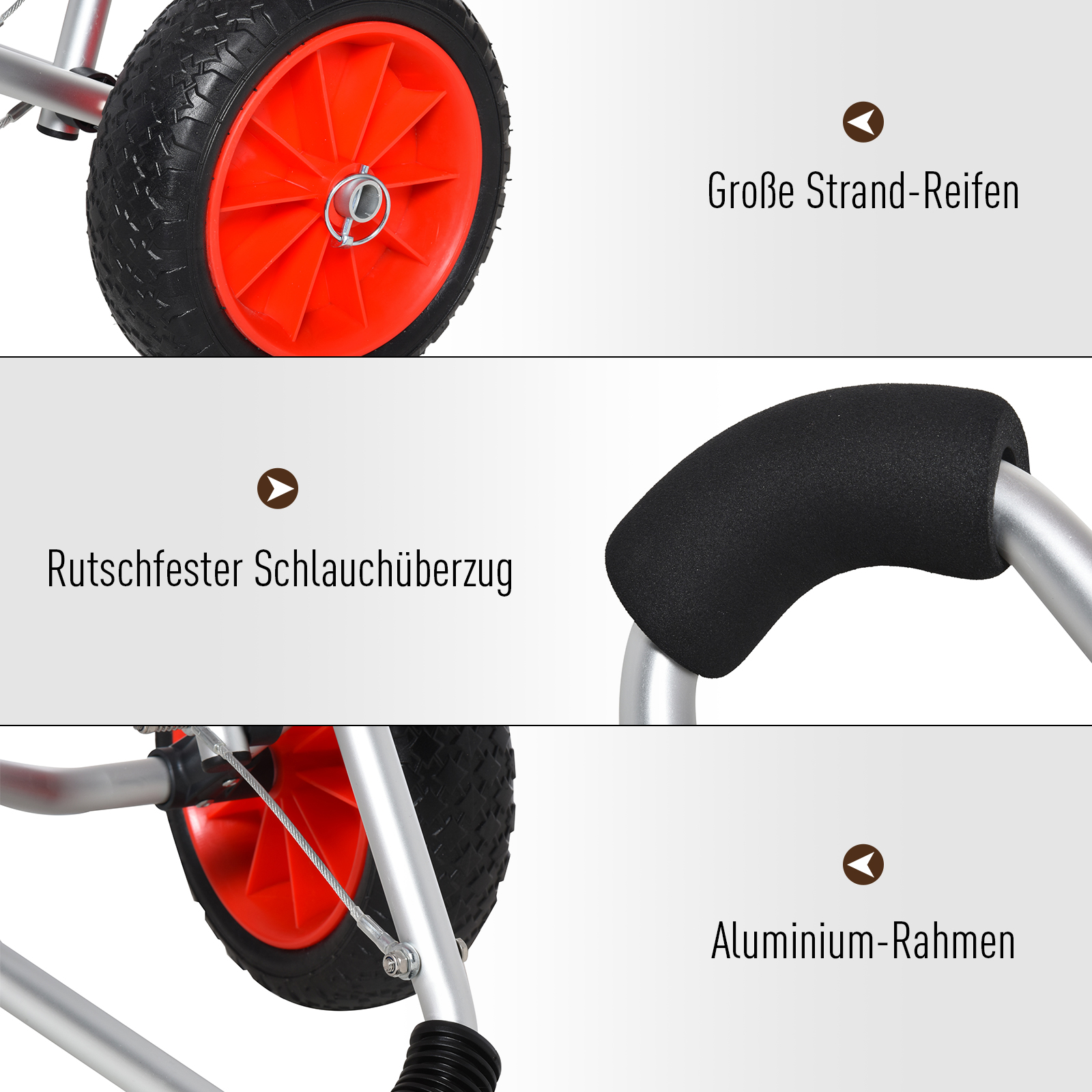 Kajakwagen Alu Bootswagen faltbare transportwagen Kunstleder-Reifen Silber 75 kg 75 x 43 x 46 cm