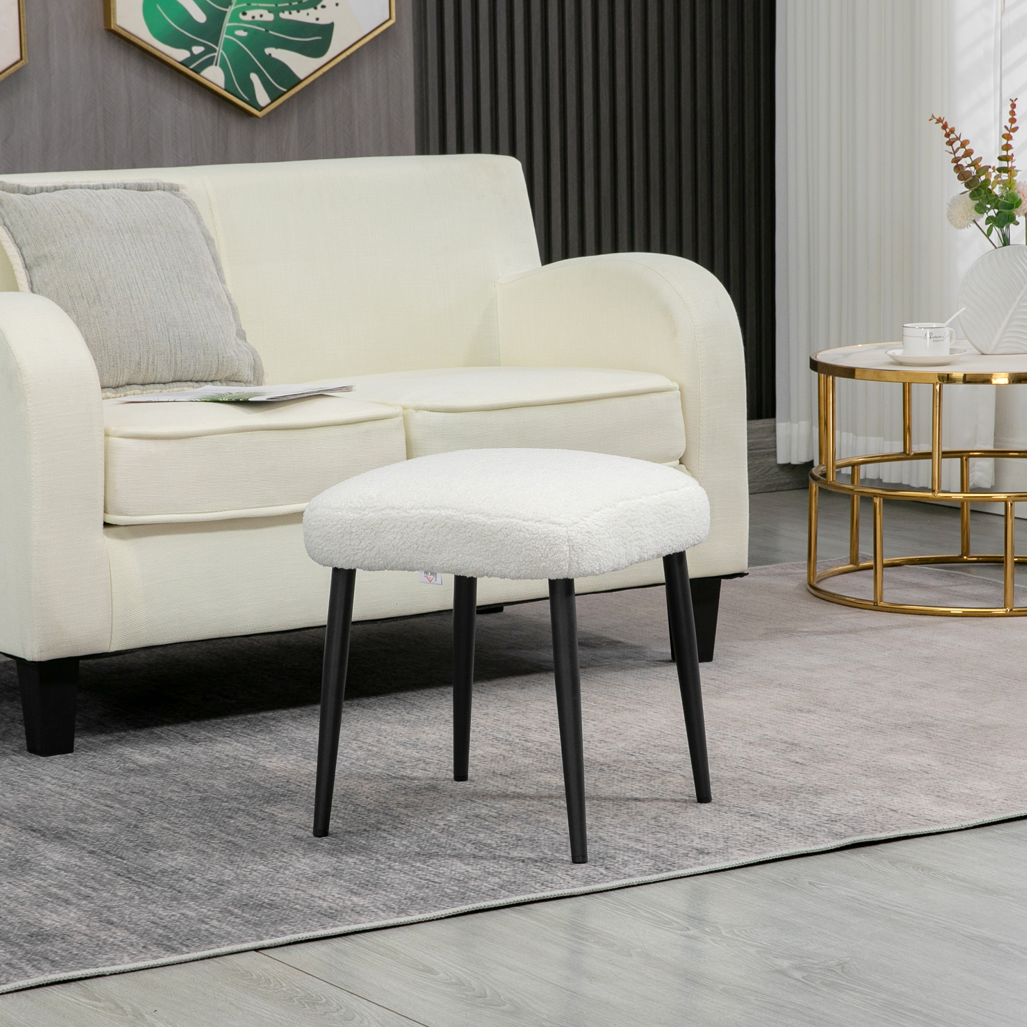 Hocker, Sitzhocker, Kaschmir-Optik, Fußhocker, Creme-Weiß