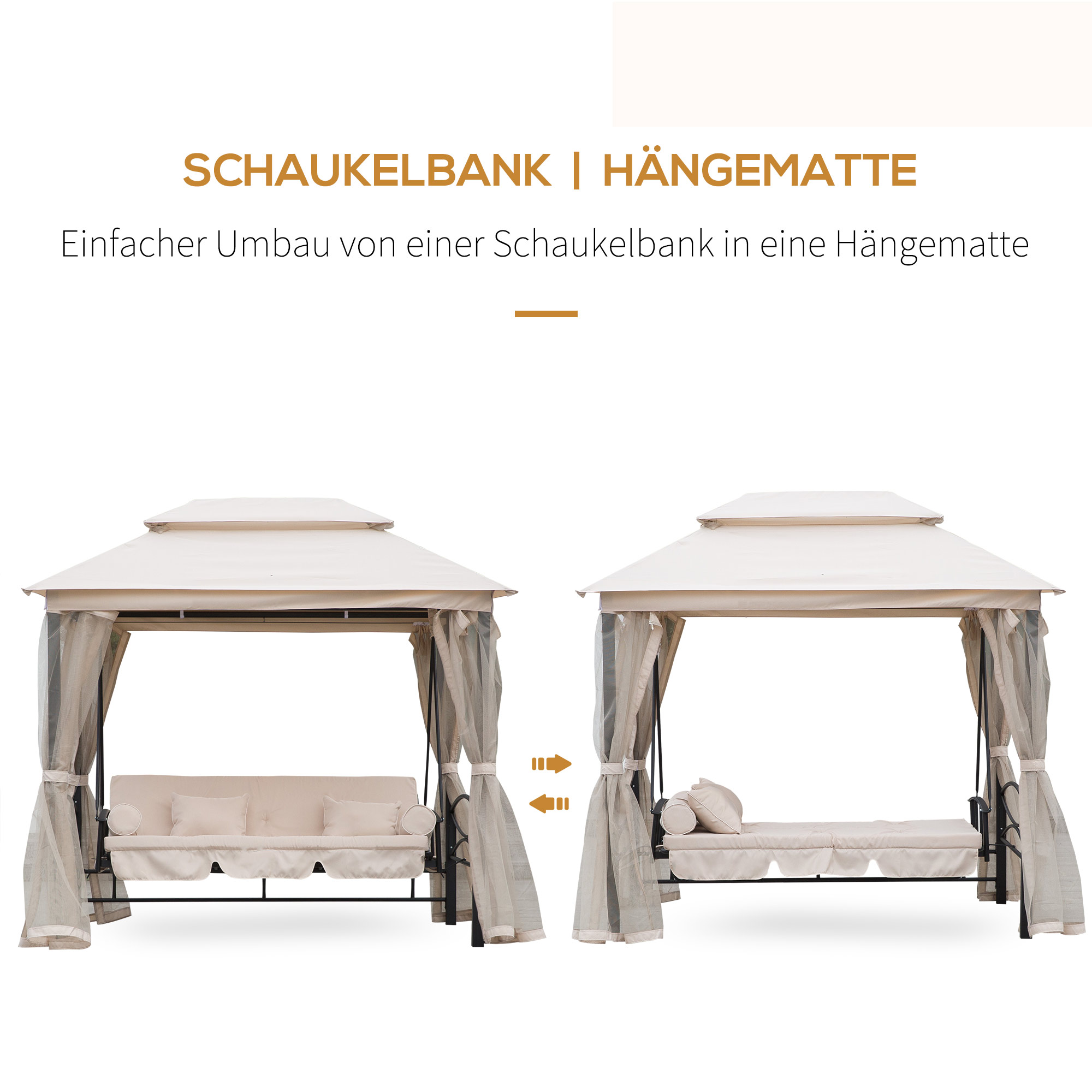Hollywoodschaukel Gartenschaukel Schaukel mit Seitenwänden 3-Sitzer Beige 256 x 172 x 248 cm