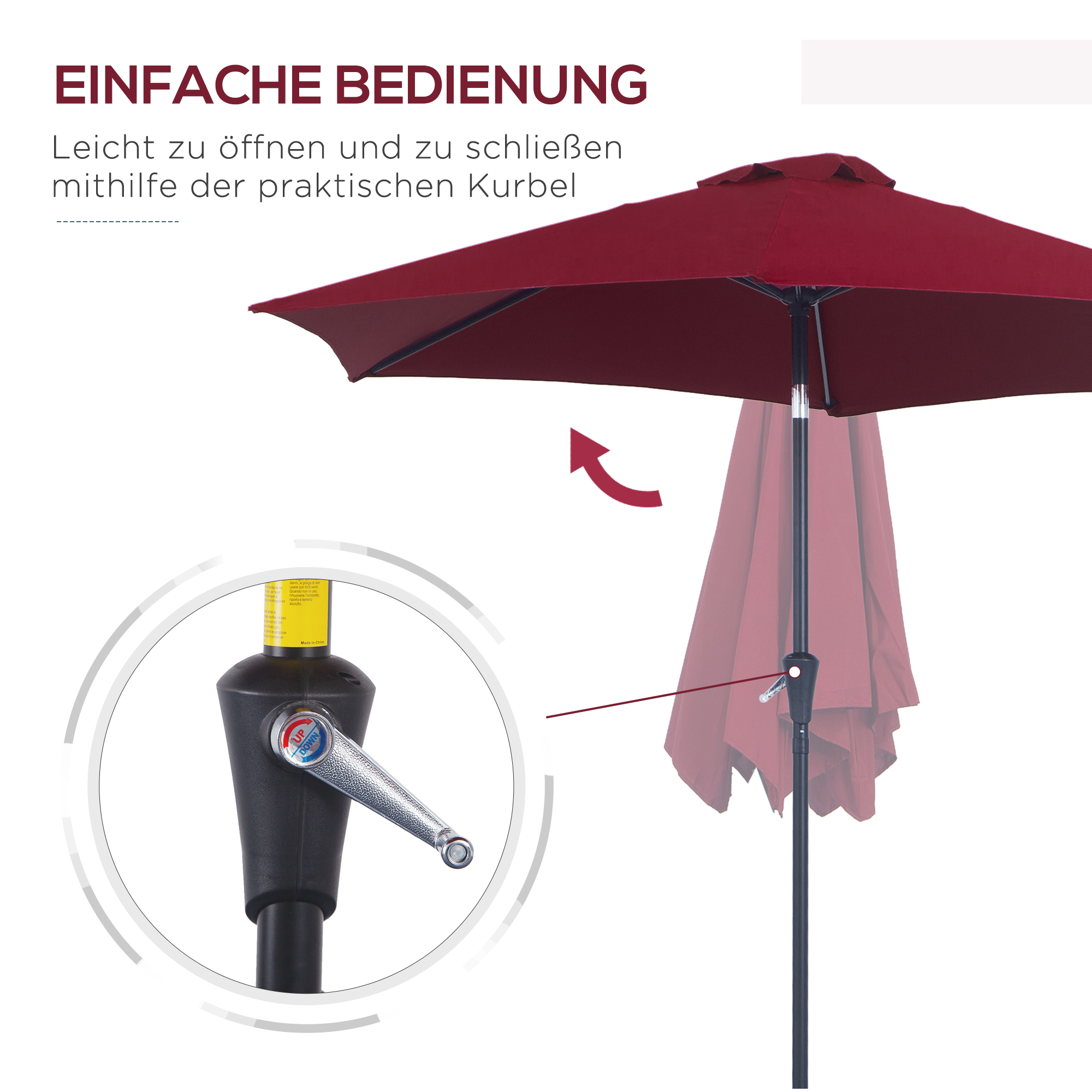 Knickschirm Sonnenschirm Gartenschirm Marktschirm mit Handkurbel Alu 180/? Polyester Rot ?2,6 x 2,35 m