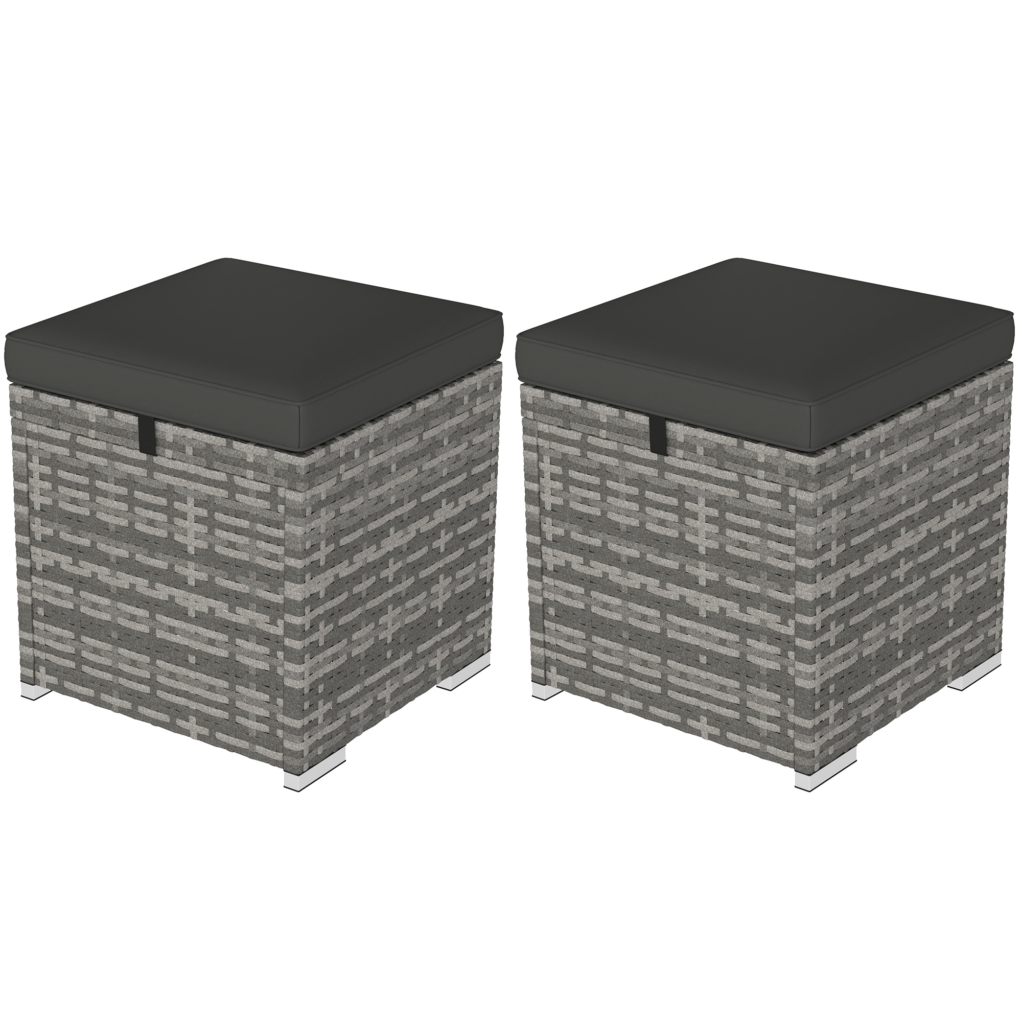 2er Set Rattan Hocker Sitzhocker mit Rattanoptik Stauraum Kissen Deckel 120 kg belastbar 40x40x41cm Dunkelgrau