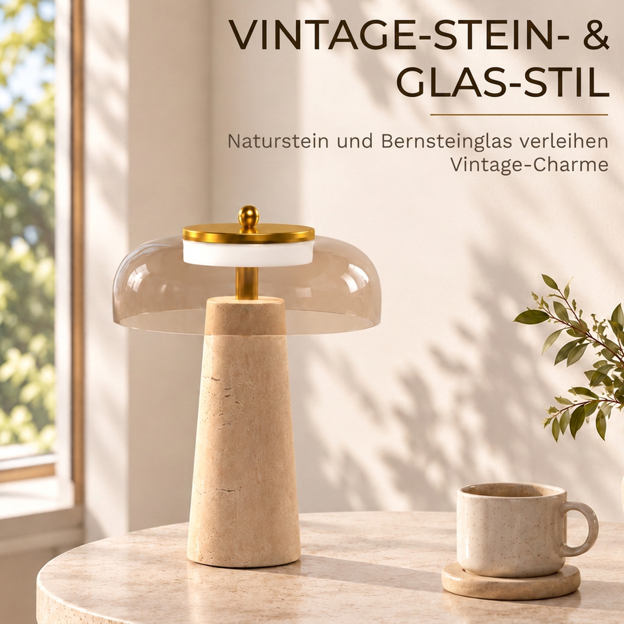 Tischlampe Vintage LED Schlafzimmer Nachttischlampe Glasschirm Bernsteinfarben
