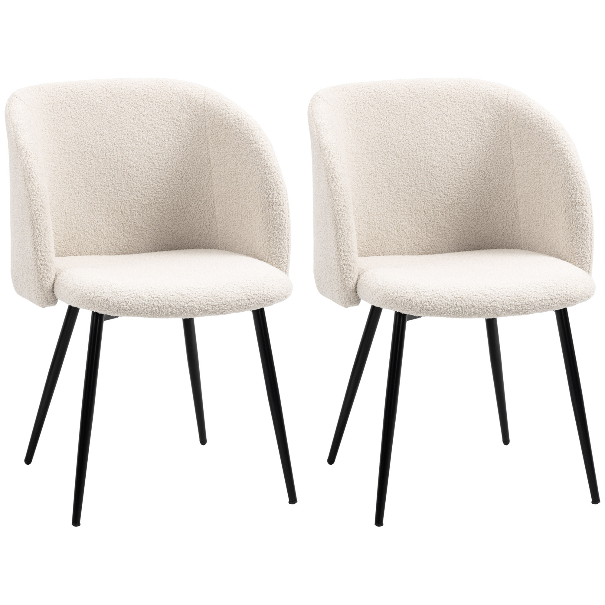 2er-Set Esszimmerstühle, Polsterstühle mit Stoffbezug, Küchenstühle mit Stahlbeinen, gewölbte Rückenlehne, Cremeweiß