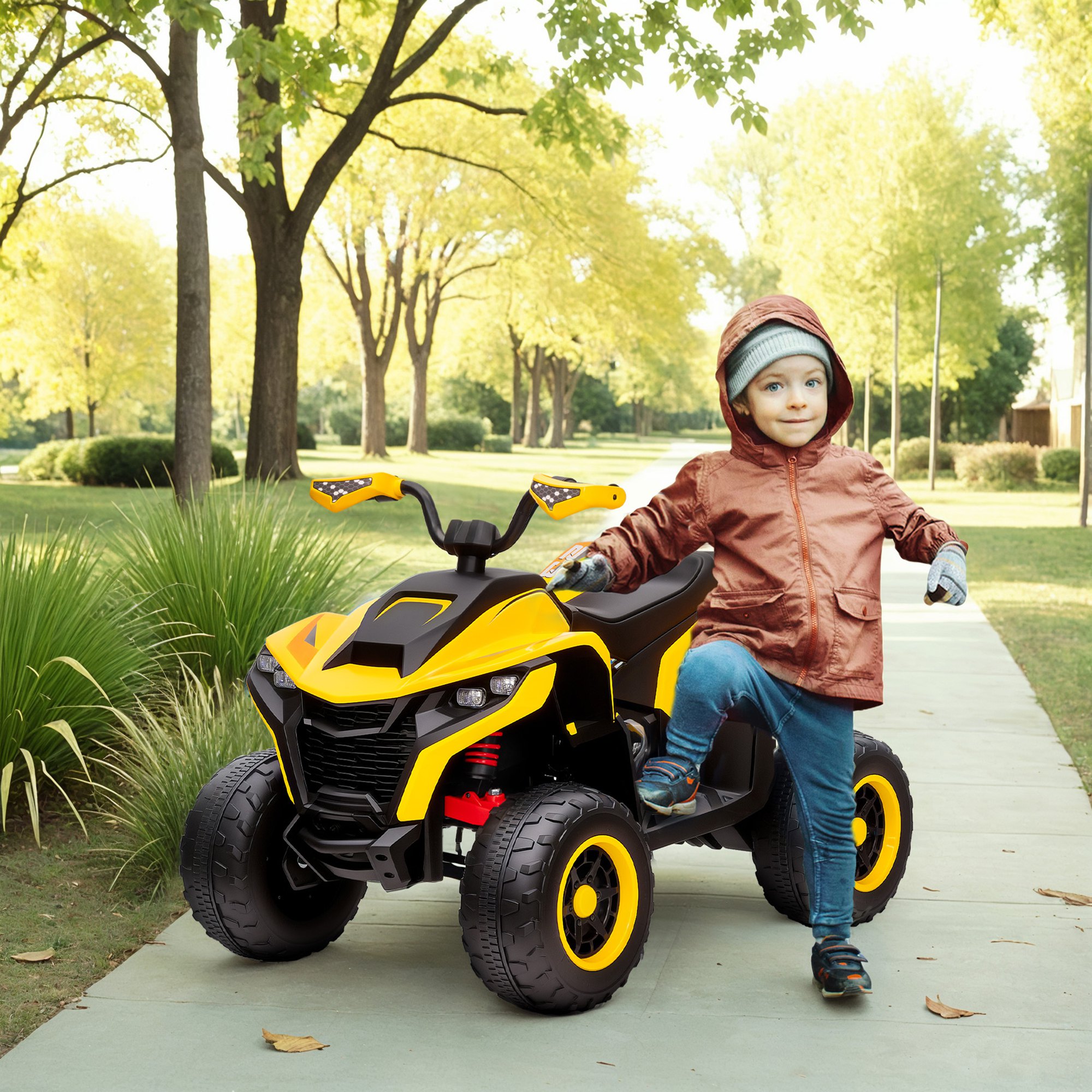 Elektroquad für Kinder, 3-6 km/h, LED-Scheinwerfer, Musik, USB, für 3-8 Jahre, Gelb