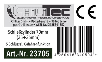 Schließzylinder 70mm (35+35mm) / 5 Schlüssel, Not- & Gefahrenfunktion