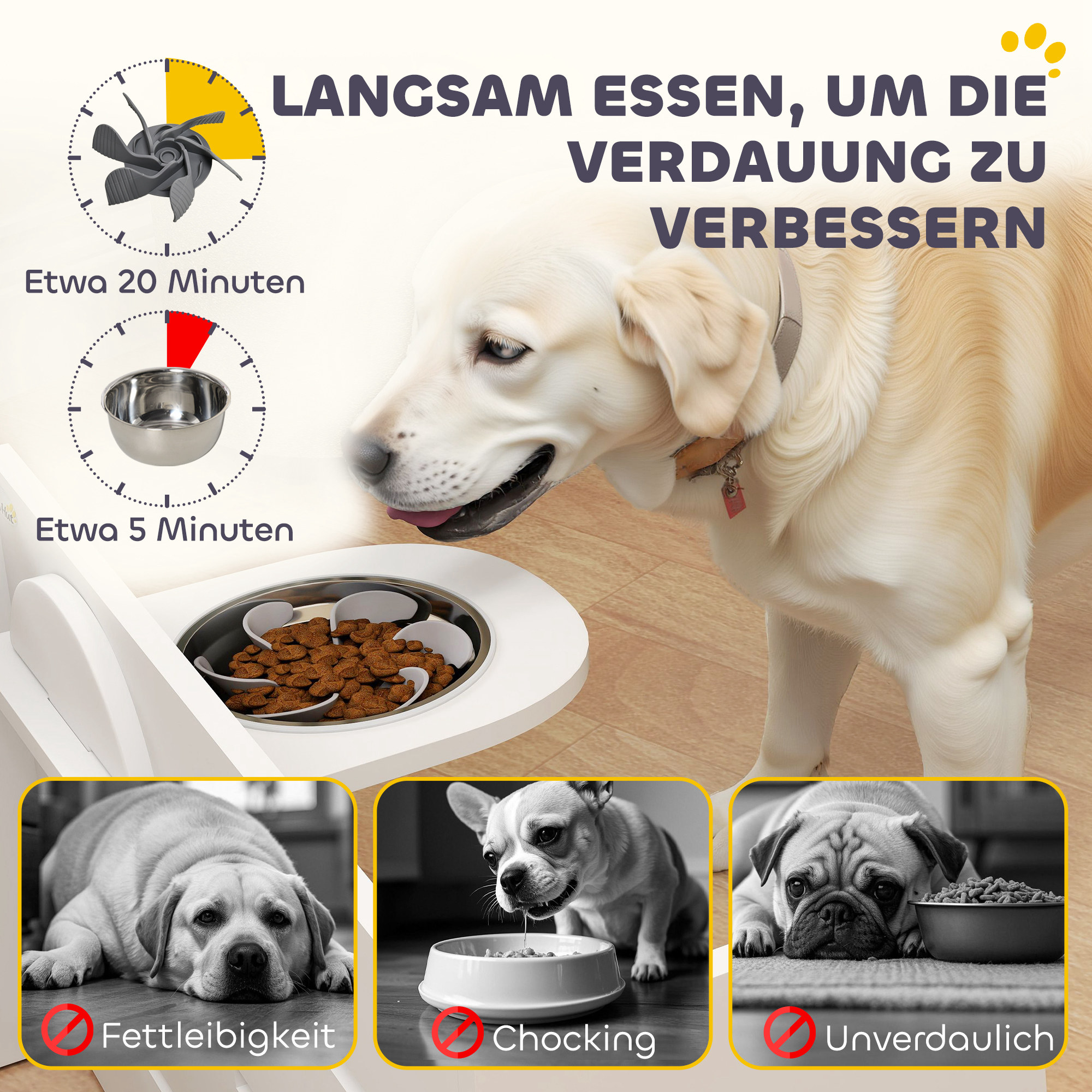 Hundefutternapf-Gestell, verstellbare Futternäpfe mit separatem Design, 2 Edelstahlschüsseln, Anti-Schling-Matte, Weiß